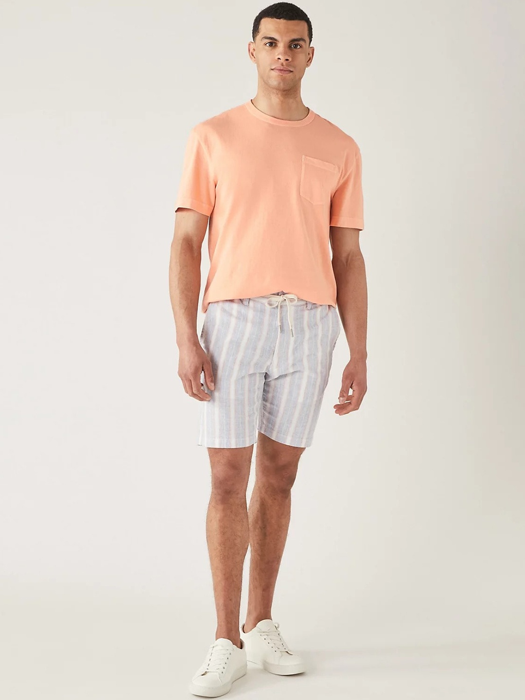 

Marks & Spencer Men Striped Mid-Rise Shorts, Blue