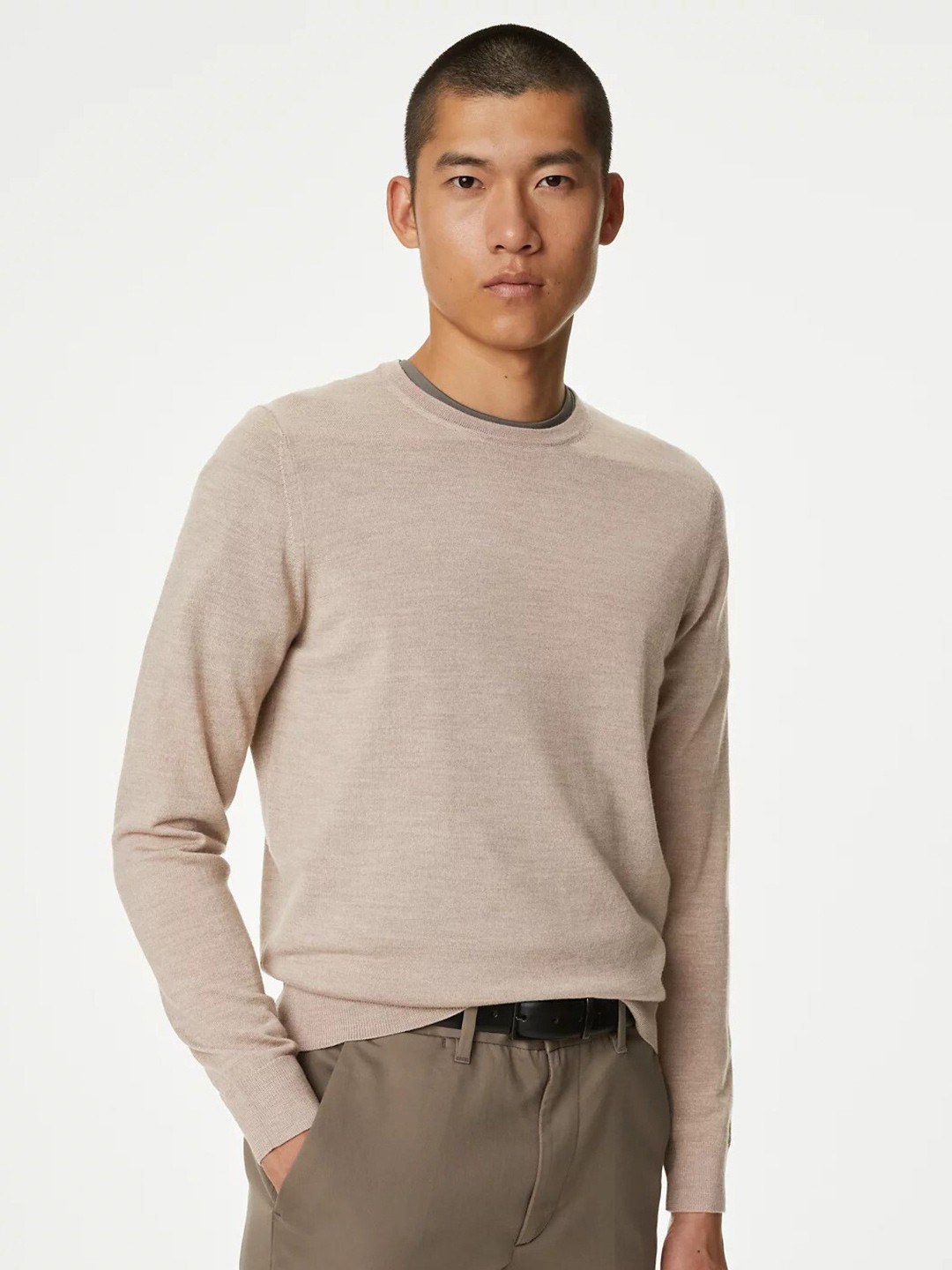 

Marks & Spencer Round Neck Woollen Pullover, Beige
