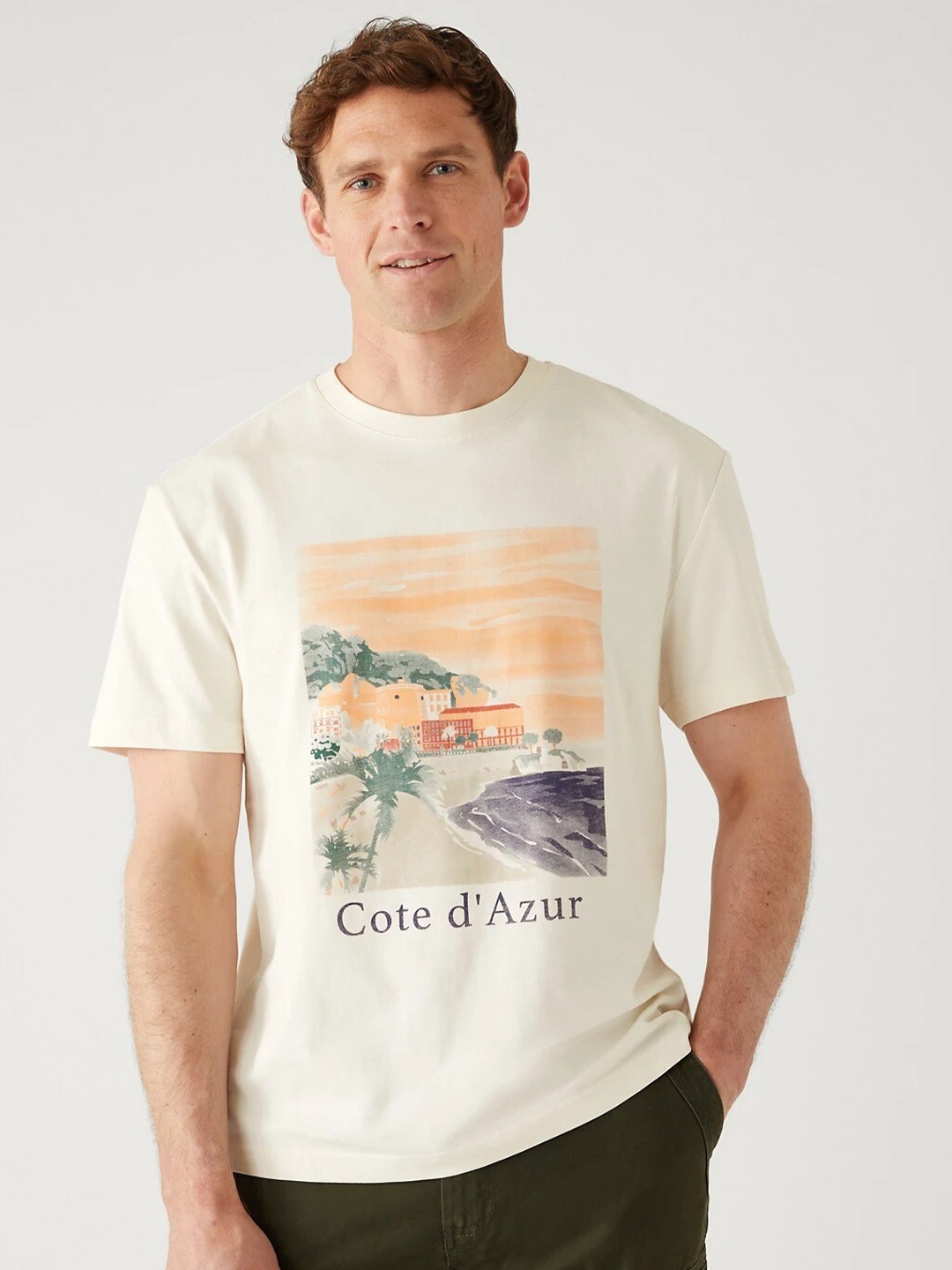 

Marks & Spencer Graphic Printed Regular Fit Cotton T-shirt, Beige