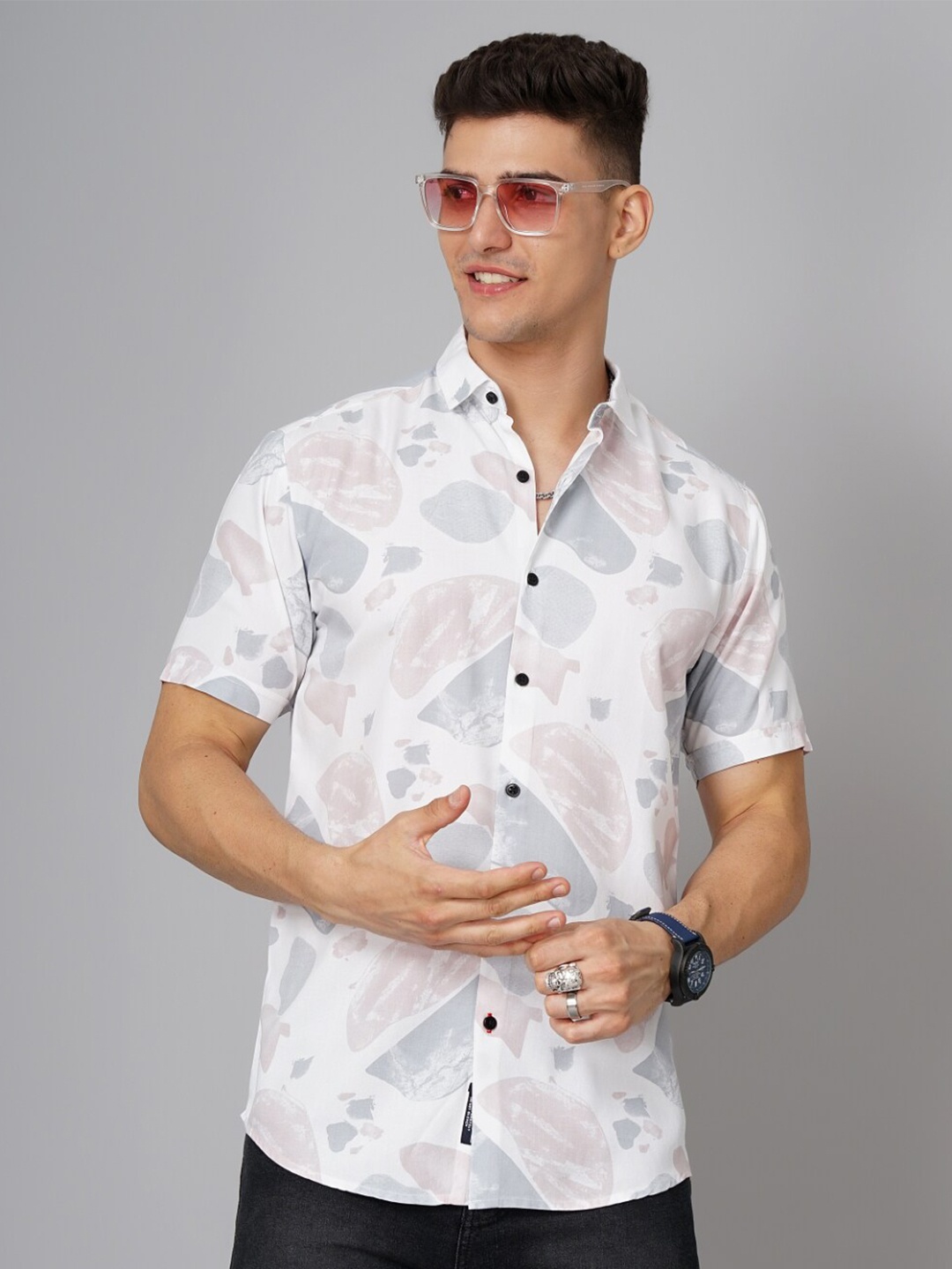 

PAUL STREET Abstract Printed Standard Slim Fit Opaque Casual Shirt, White