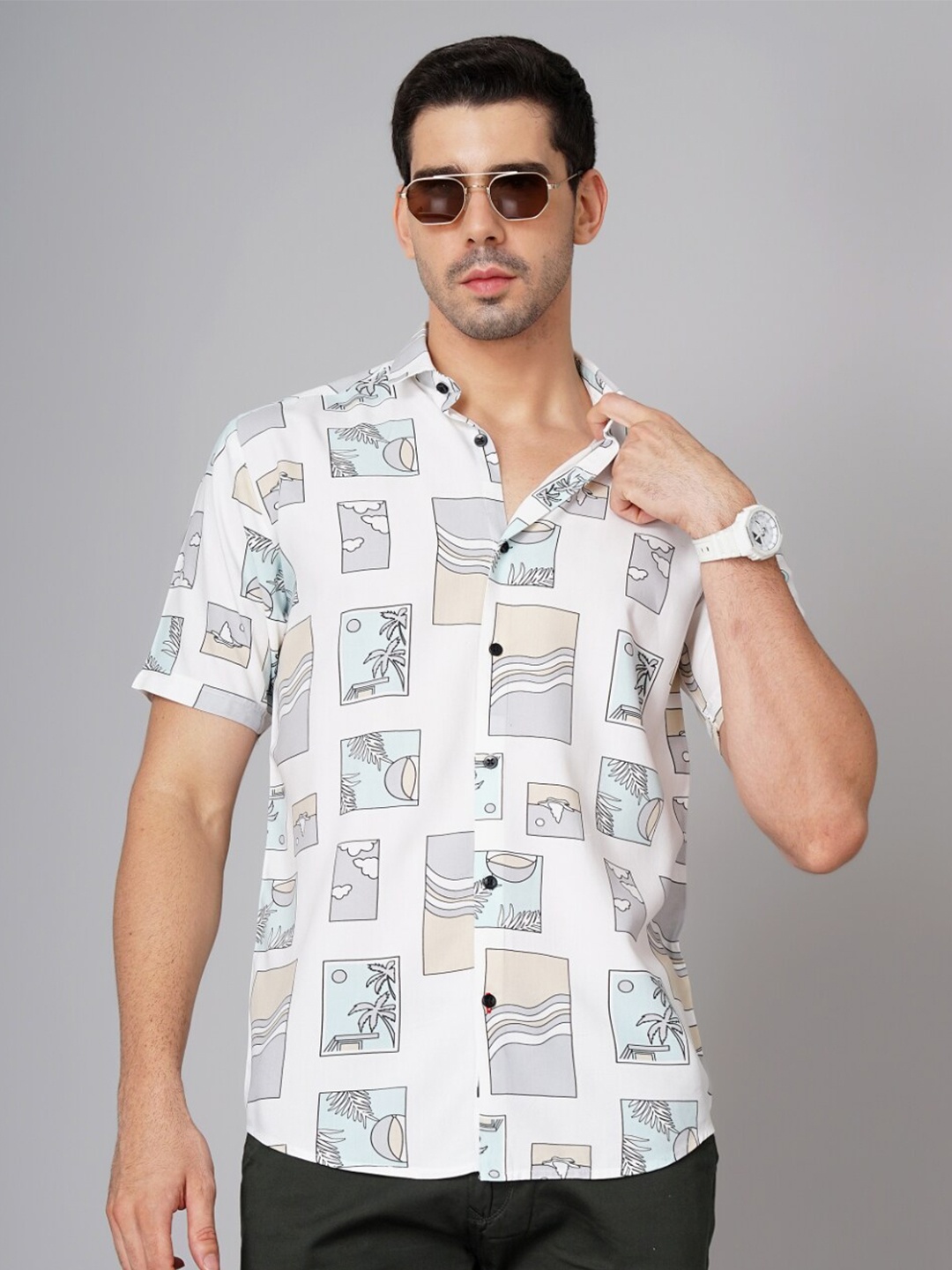 

PAUL STREET Standard Conversational Printed Opaque Casual Shirt, White