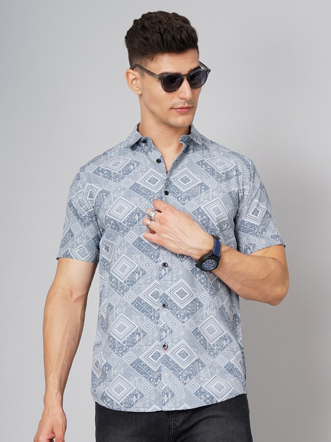 

PAUL STREET Standard Geometric Printed Opaque Casual Shirt, Grey