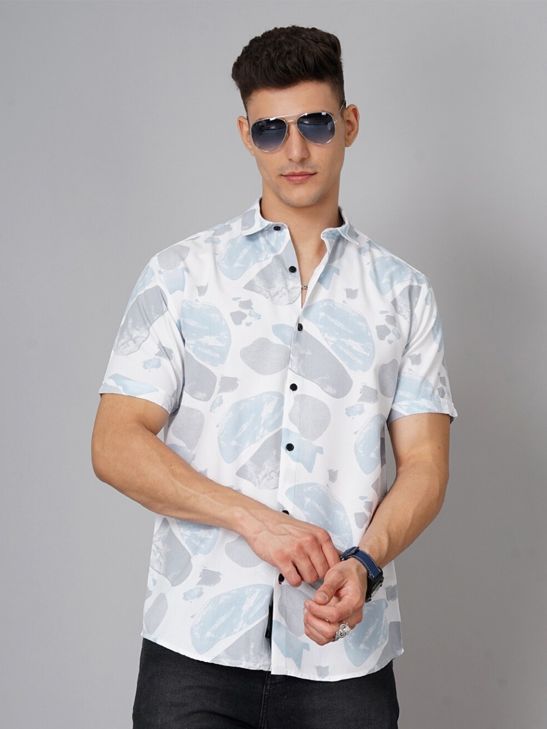 

PAUL STREET Standard Abstract Printed Opaque Casual Shirt, White