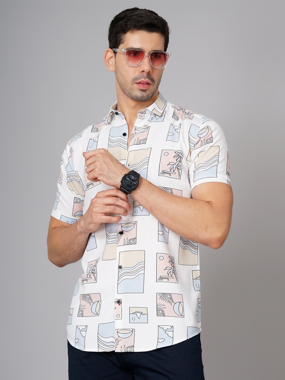

PAUL STREET Standard Conversational Printed Opaque Casual Shirt, White