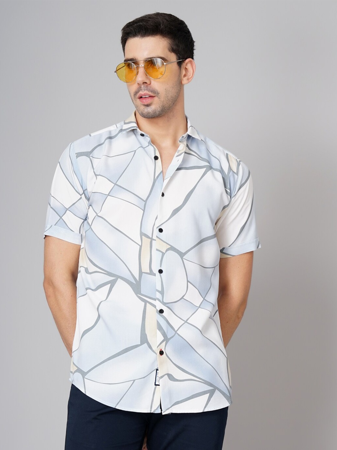 

PAUL STREET Standard Abstract Printed Slim Fit Opaque Casual Shirt, Blue