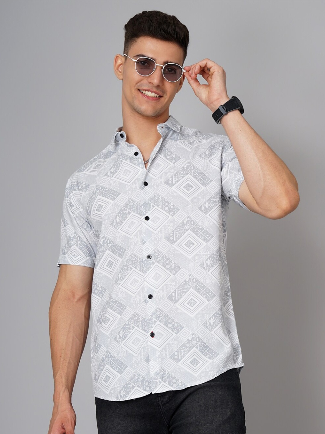 

PAUL STREET Standard Geometric Printed Opaque Casual Shirt, White