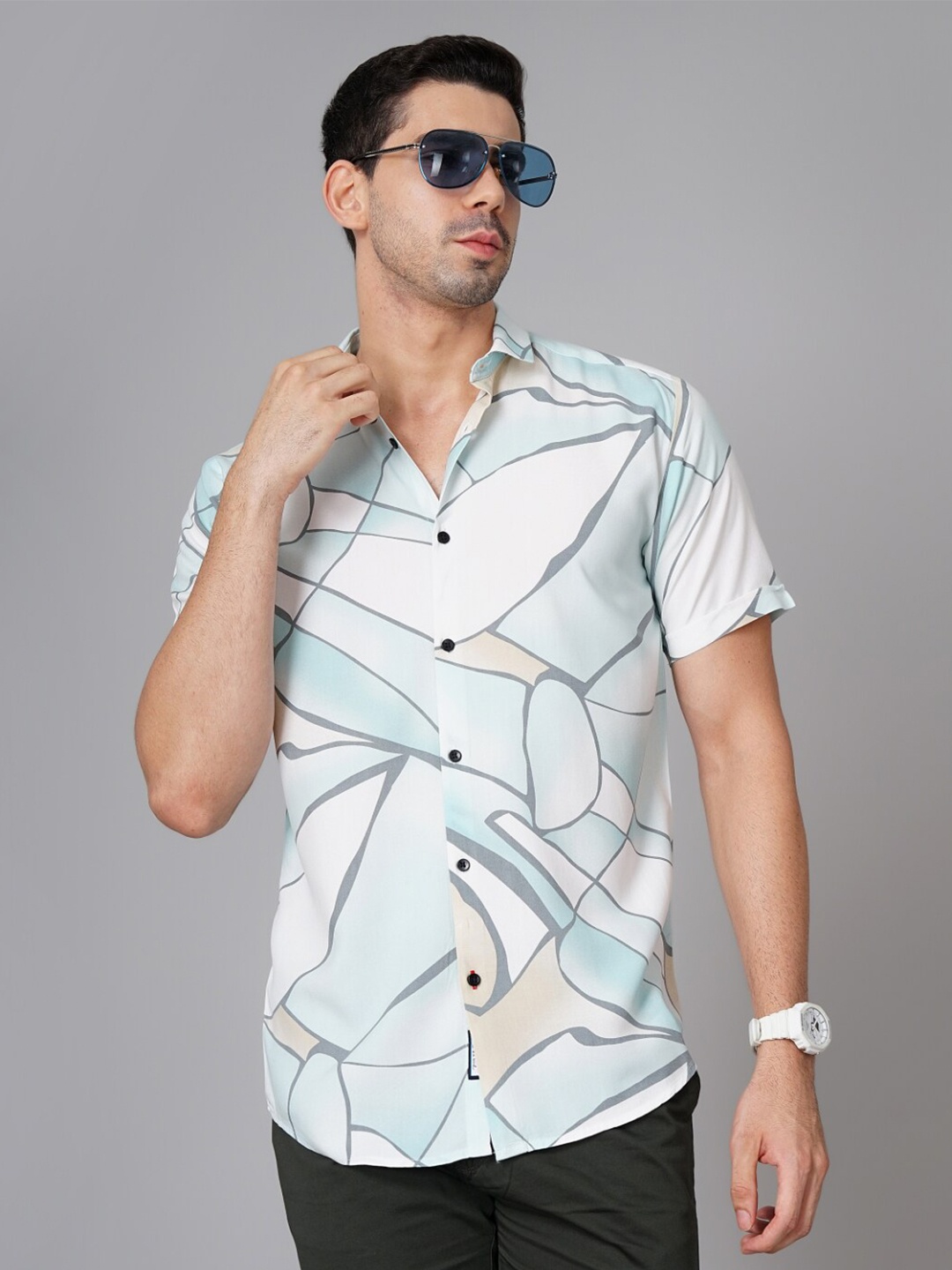 

PAUL STREET Abstract Printed Opaque Standard Slim Fit Casual Shirt, White