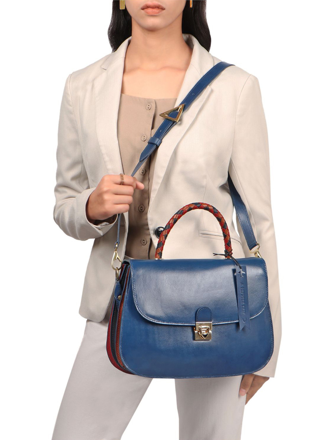 

Hidesign Leather Structured Satchel, Blue