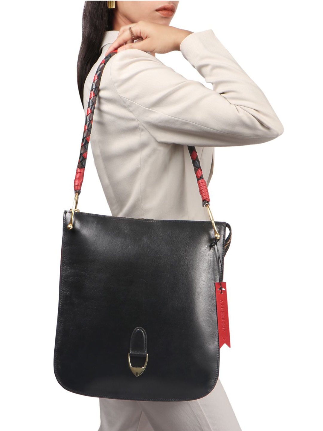 

Hidesign Leather Structured Shoulder Bag, Black