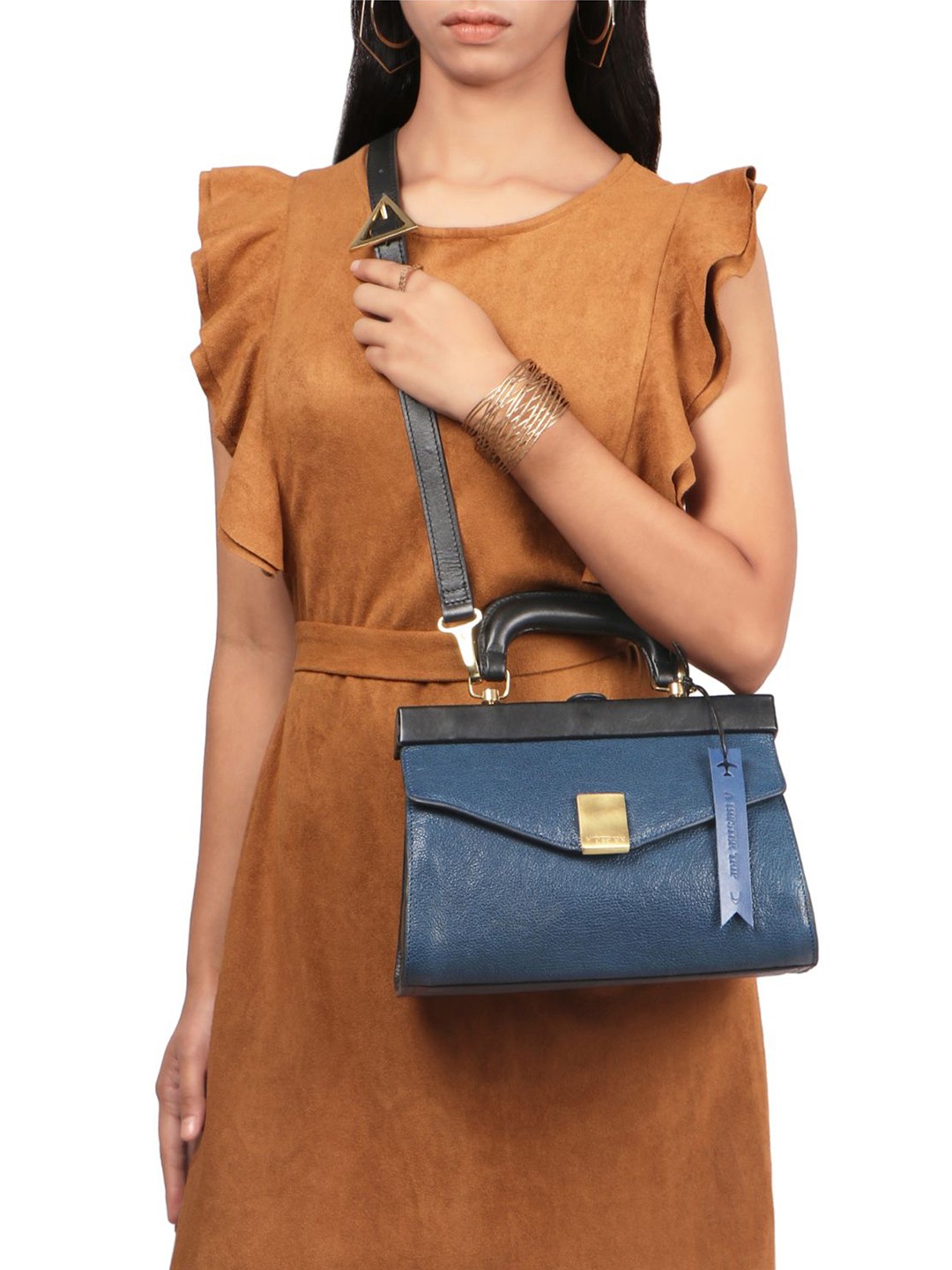 

Hidesign Leather Textured Structured Handheld Bag, Blue