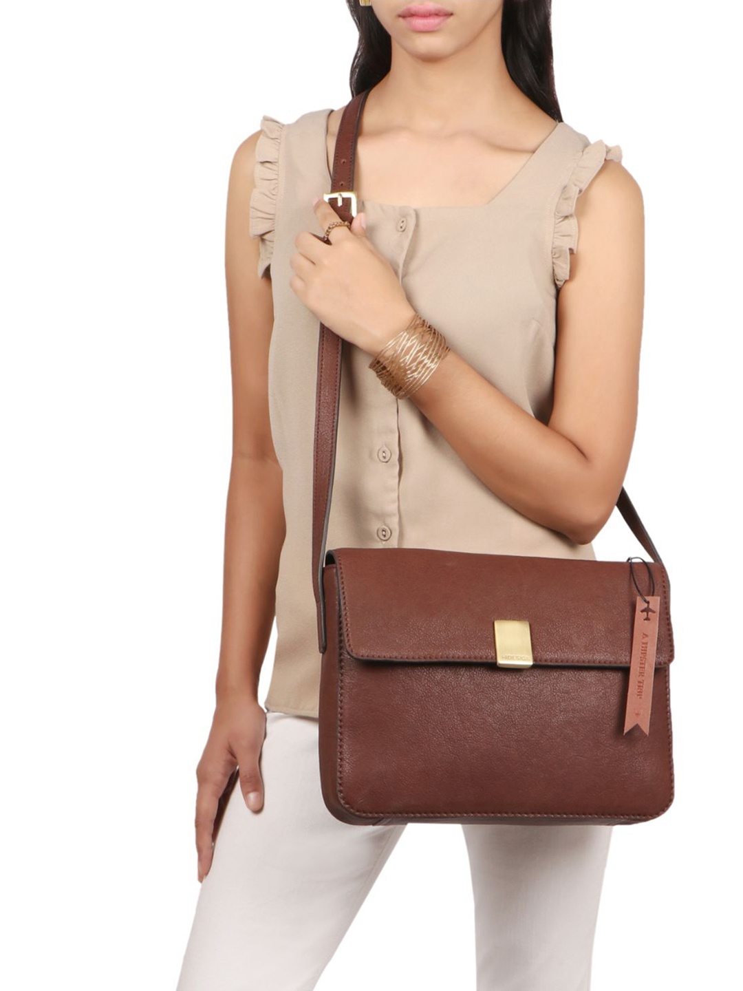 

Hidesign Leather Structured Sling Bag, Brown