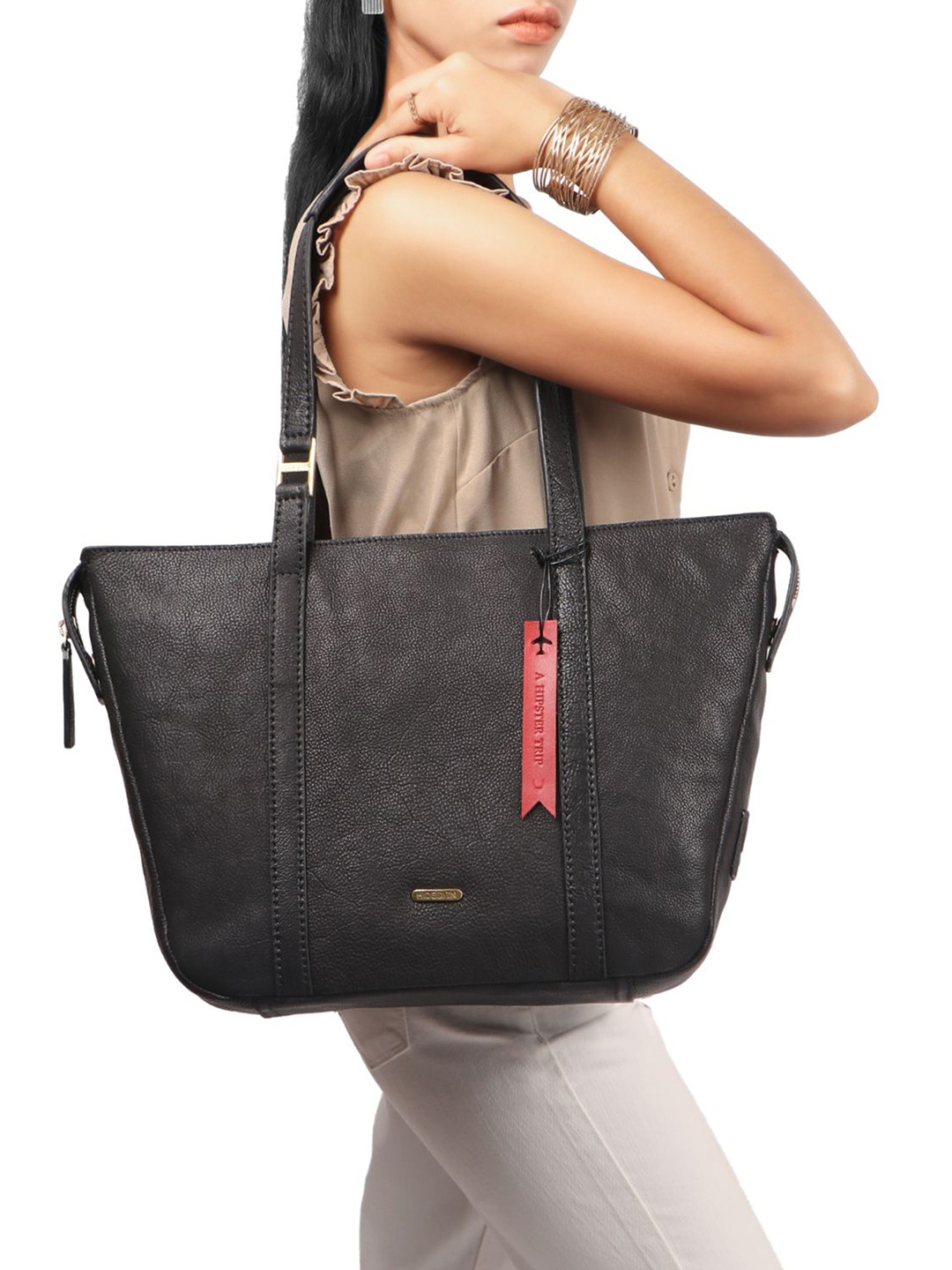 

Hidesign Textured Leather Shopper Shoulder Bag, Black