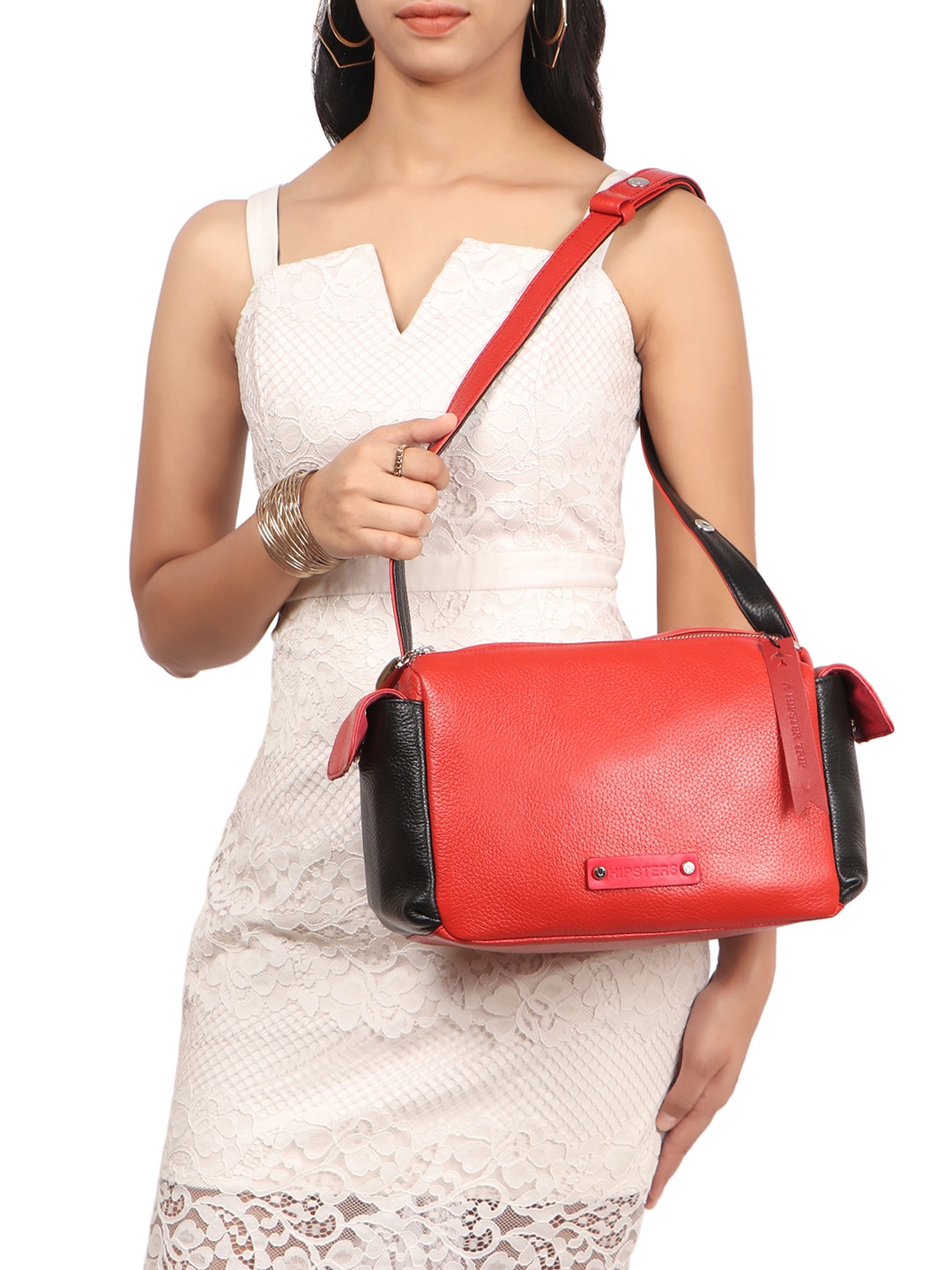 

Hidesign Leather Structured Hobo Bag, Red