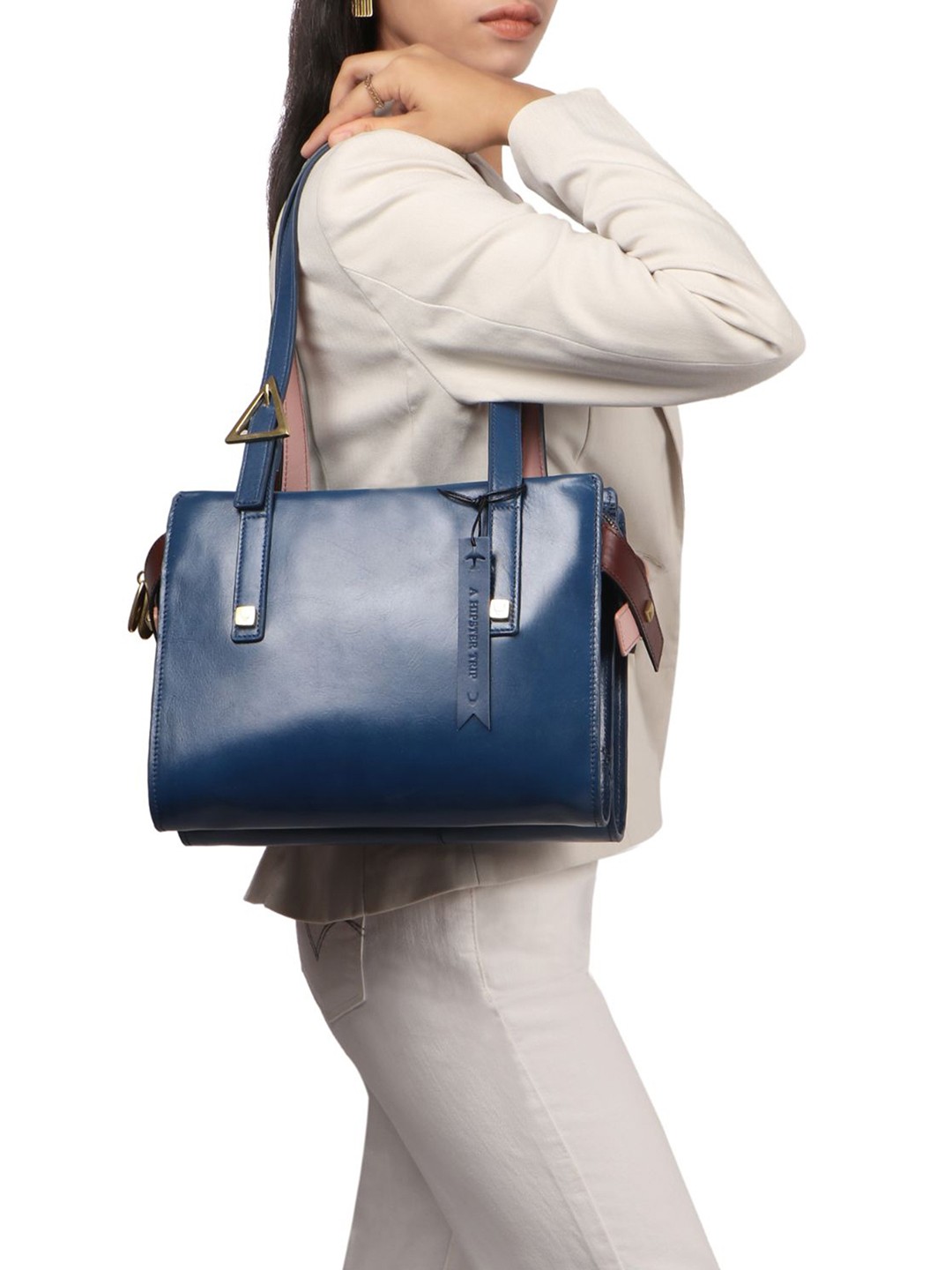 

Hidesign Textured Leather Structured Shoulder Bag, Blue