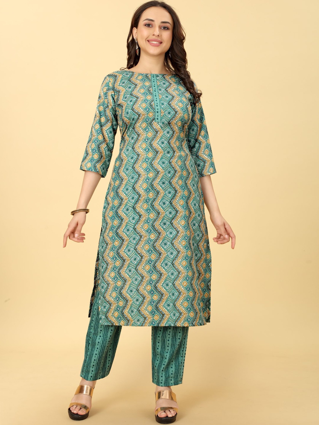 

Bridha Ethnic Motif Printed Regular Kurta With Trousers, Turquoise blue
