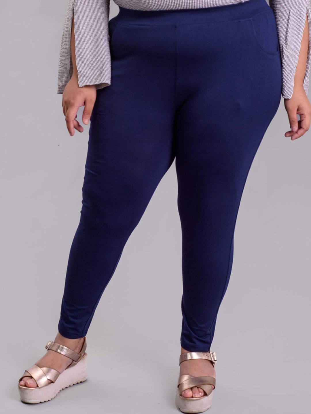 Keepfit Plus Size Slim Fit Ankle Length Super Soft Leggings, Navy blue