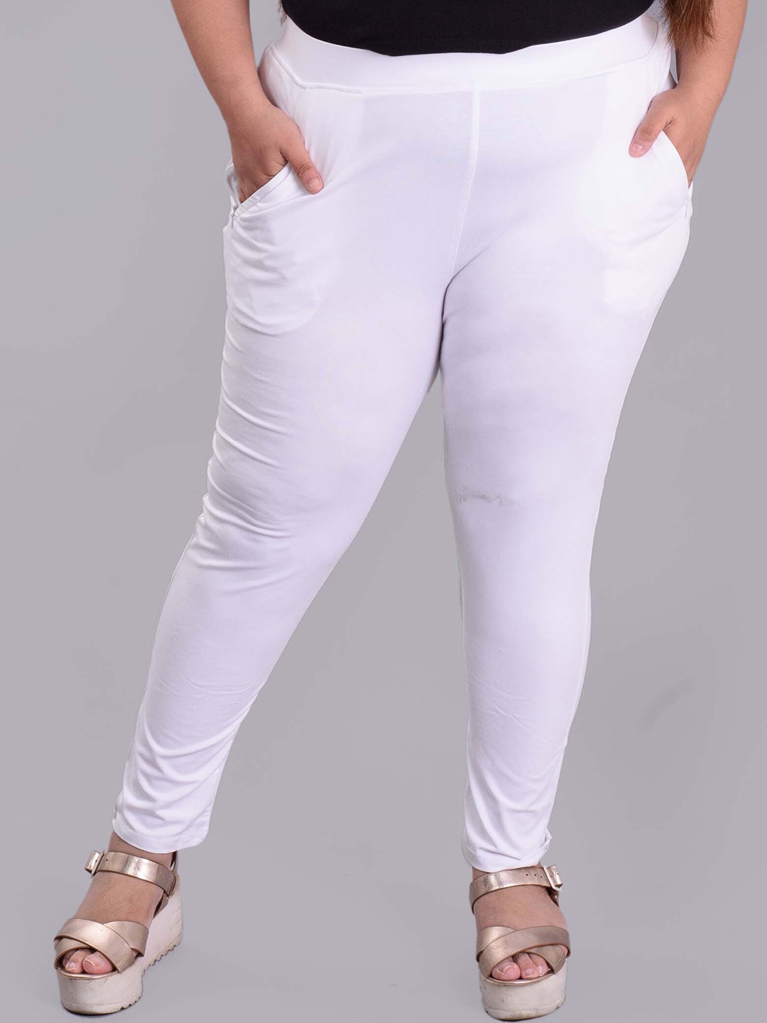 Keepfit Plus Size Slim Fit Ankle Length Super Soft Leggings, White