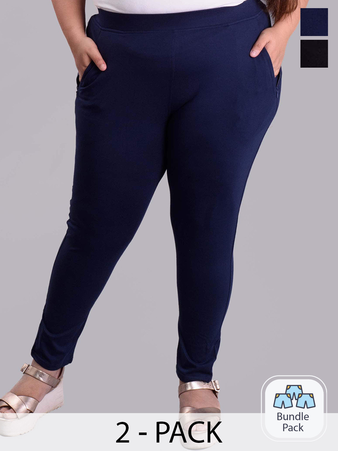

Keepfit Plus Size Pack Of 2 Slim Fit Antibacterial Ankle Length Leggings, Navy blue