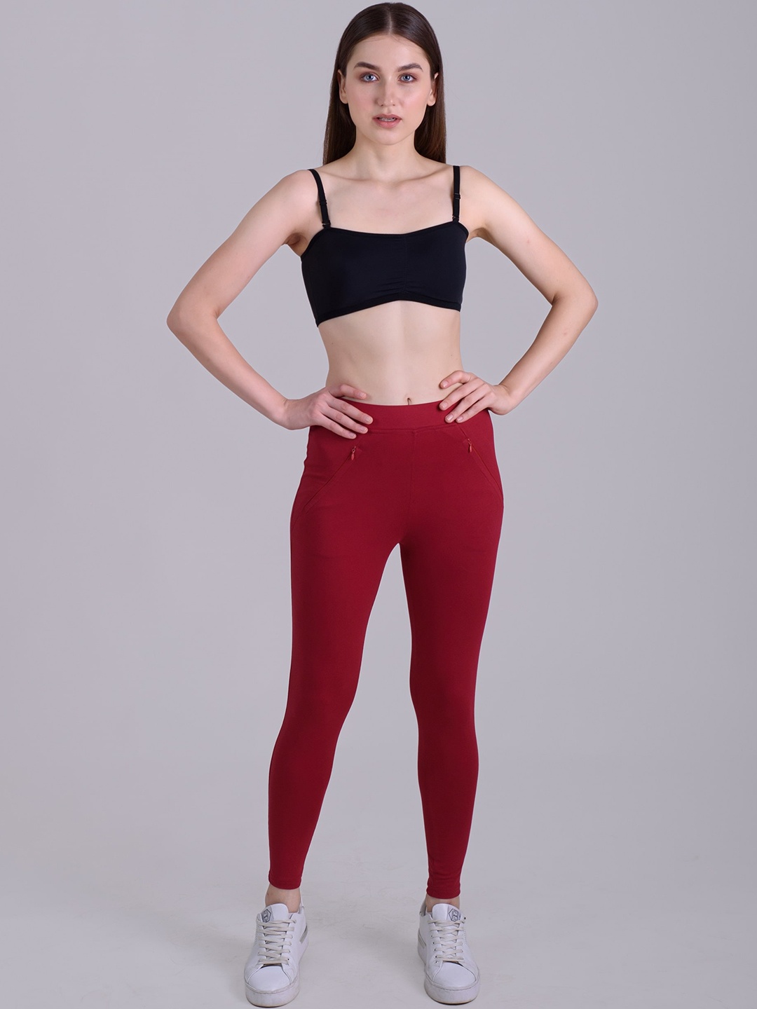 

Keepfit Slim Fit Anti-Pilling Ankle Length Tights, Red