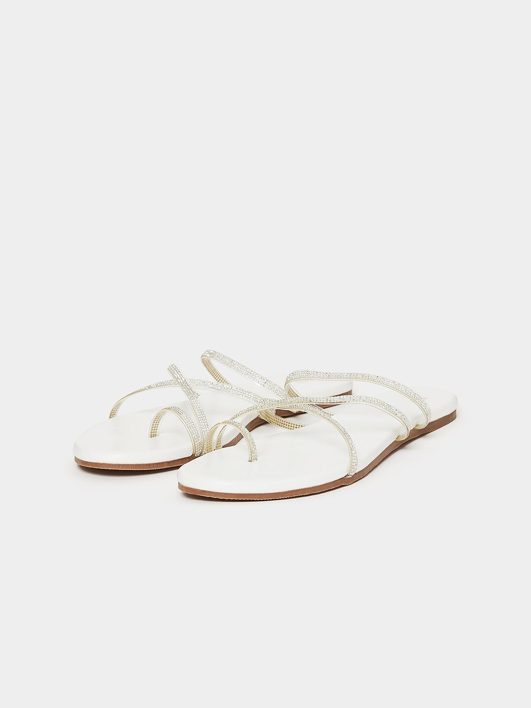 

Styli Embellished Criss Cross One Toe Flats, White