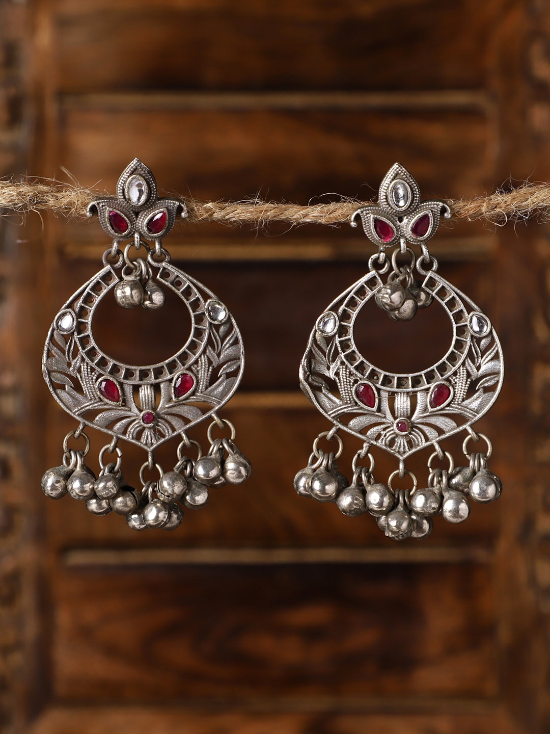 

VENI Silver-Plated Stone-Studded Contemporary Chandbalis