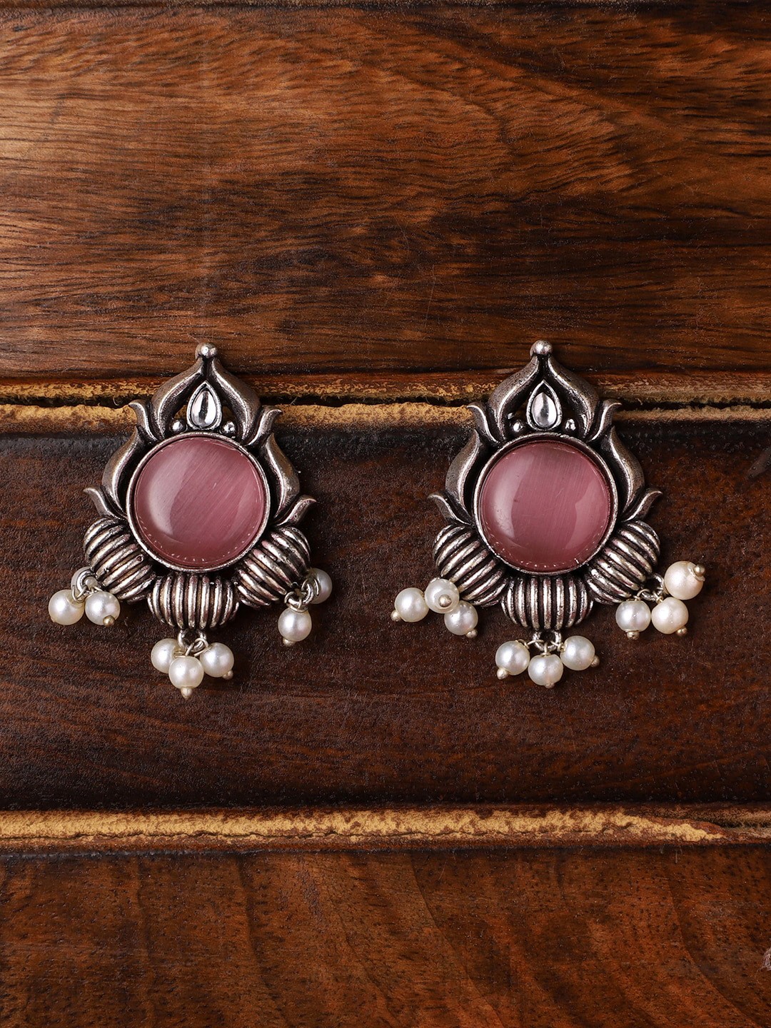 

VENI Silver-Plated Beads-Studded Contemporary Studs Earrings