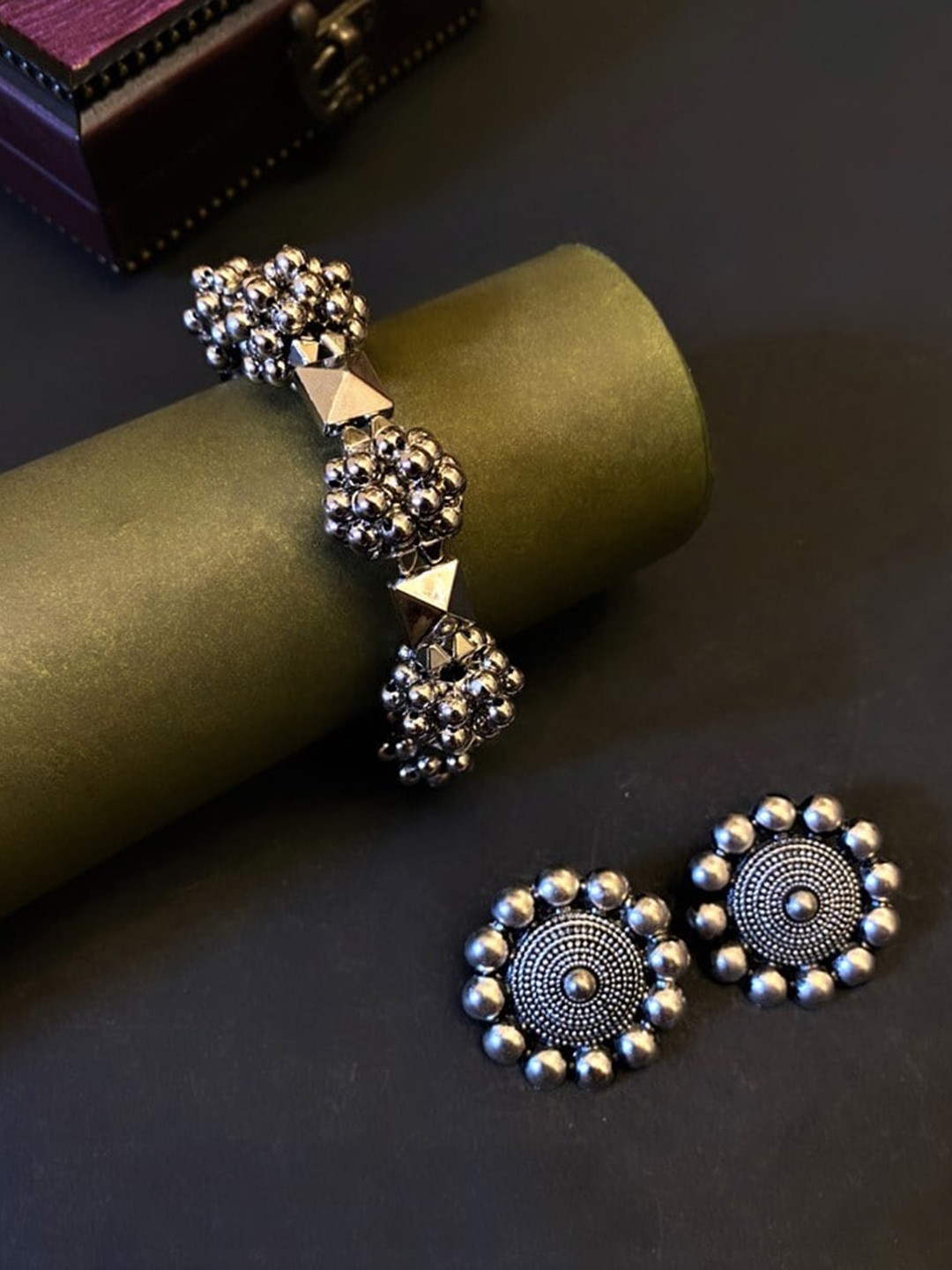 

ATIBELLE Set Of 2 Silver-Plated Contemporary Bangle & Earrings