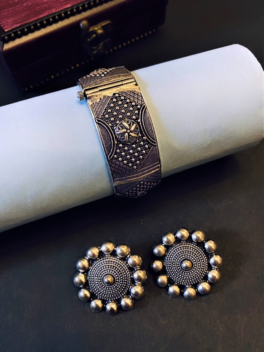 

ATIBELLE German Silver Plated Kada Bangle & Earrings