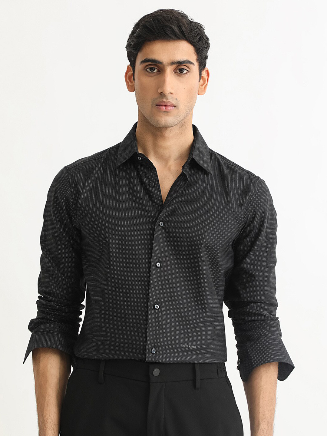 

RARE RABBIT Men Luxem Slim Fit Micro Ditsy Printed Cotton Shirt, Black