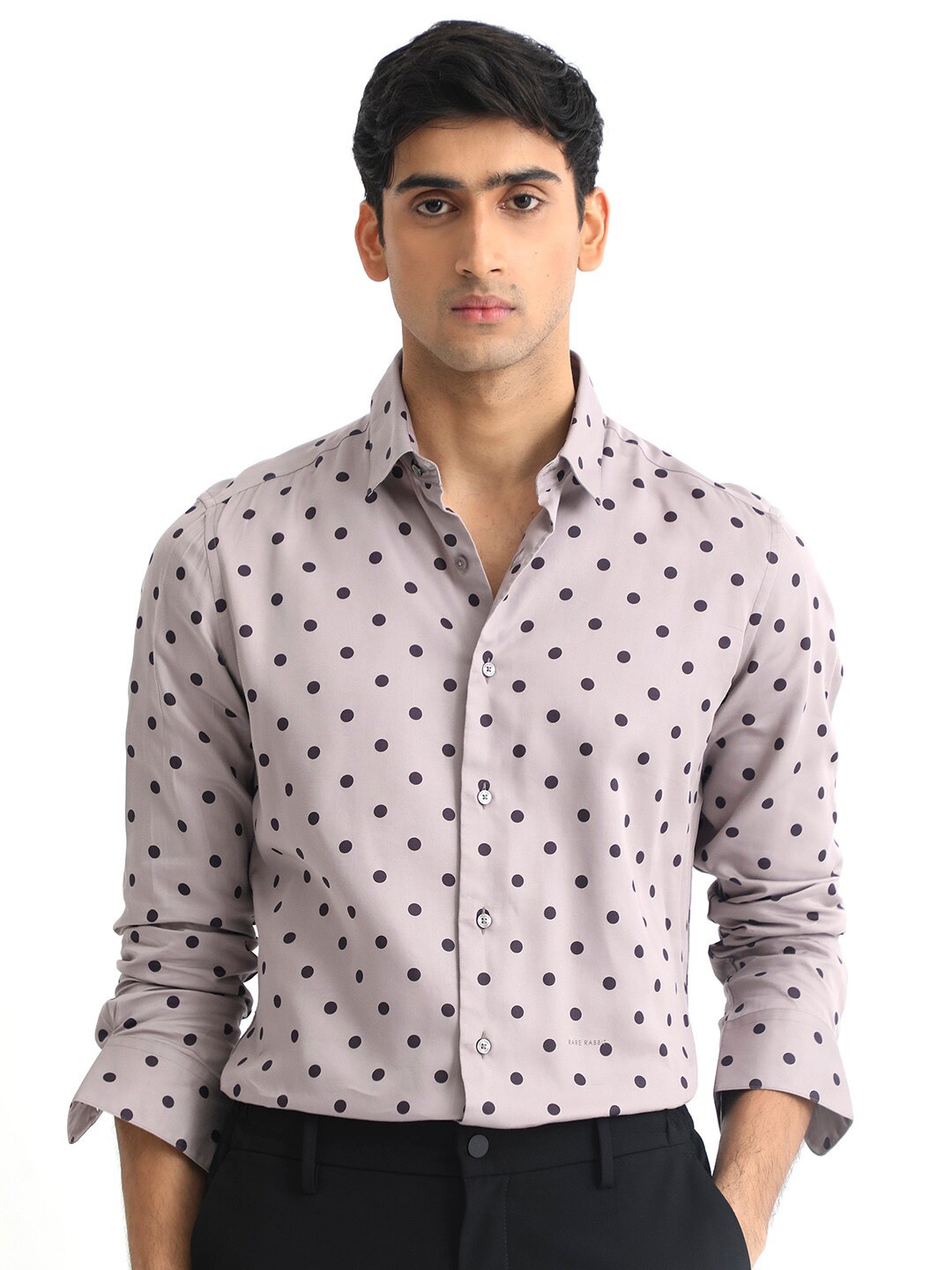 

RARE RABBIT Men Rish Slim Fit Geometric Printed Cotton Shirt, Purple