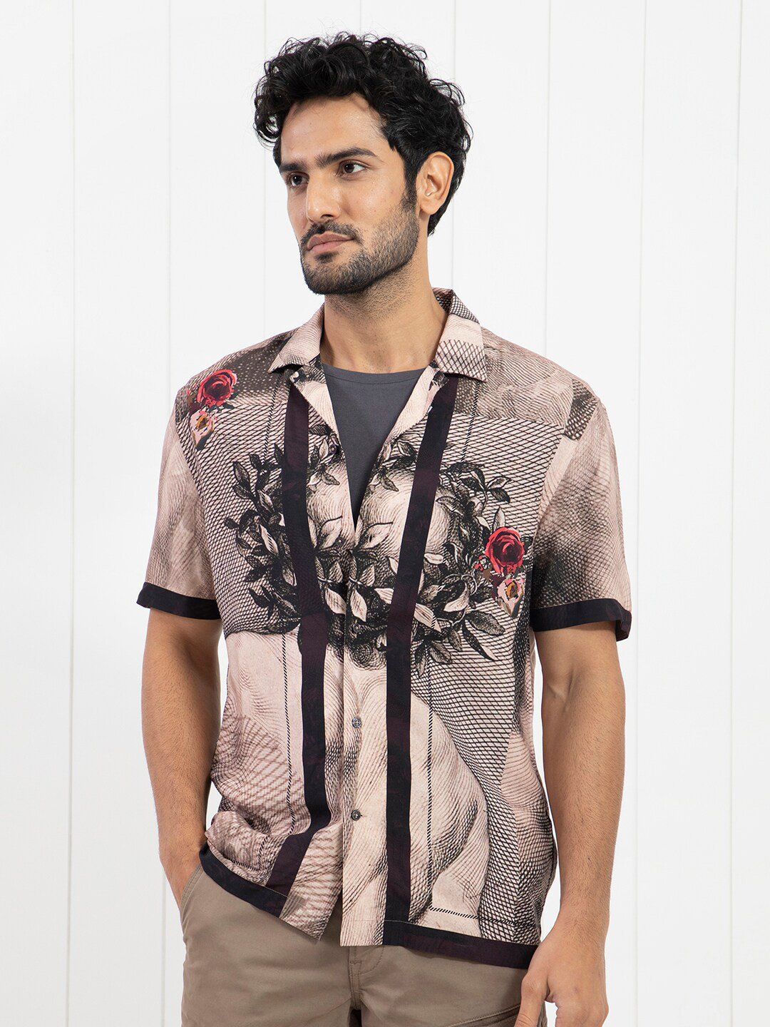 

RARE RABBIT Men Sagua Slim Fit Floral Opaque Printed Cotton Shirt, Beige