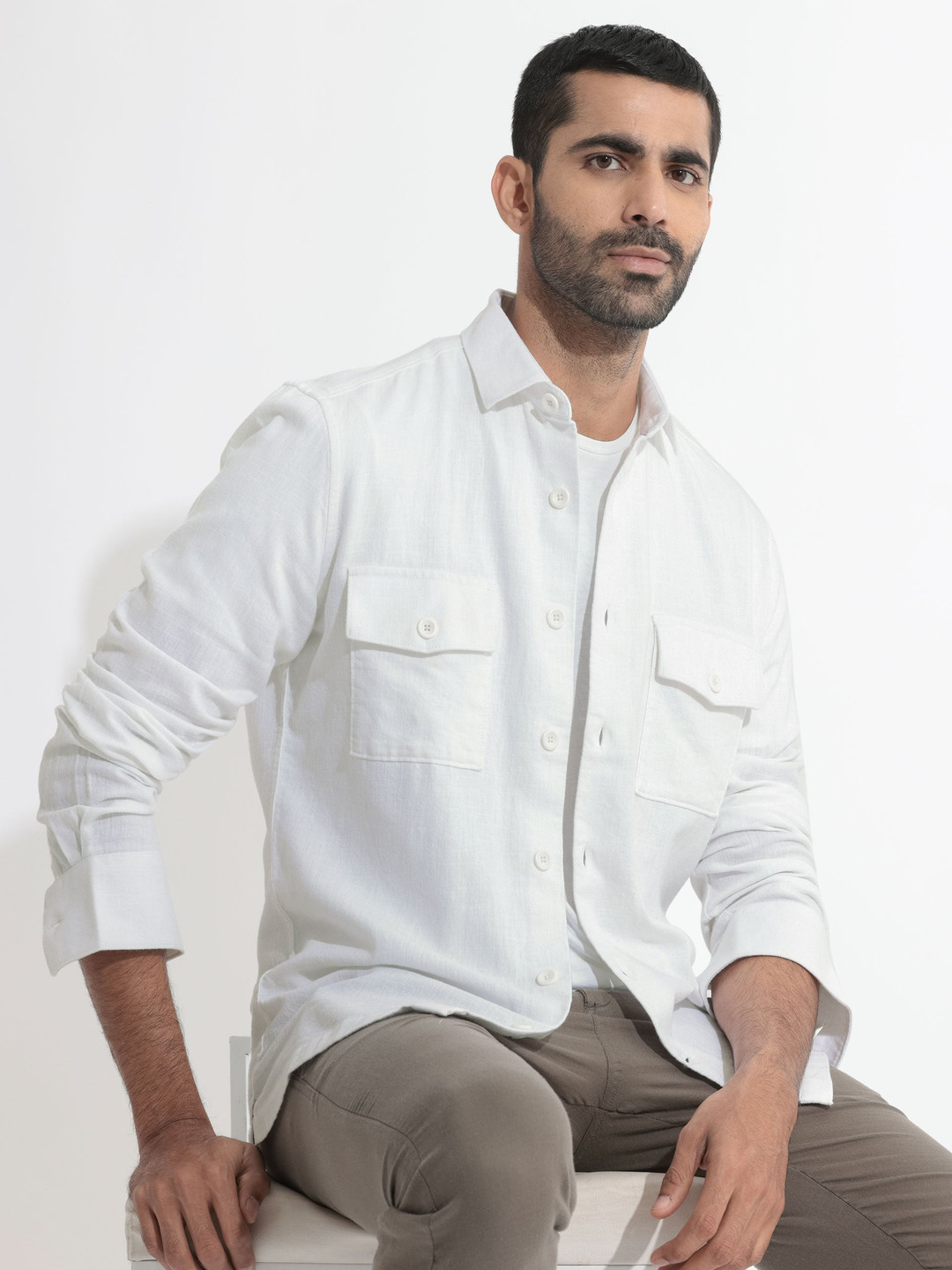 

RARE RABBIT Men Lang Slim Fit Detailed Cotton Shirt, White
