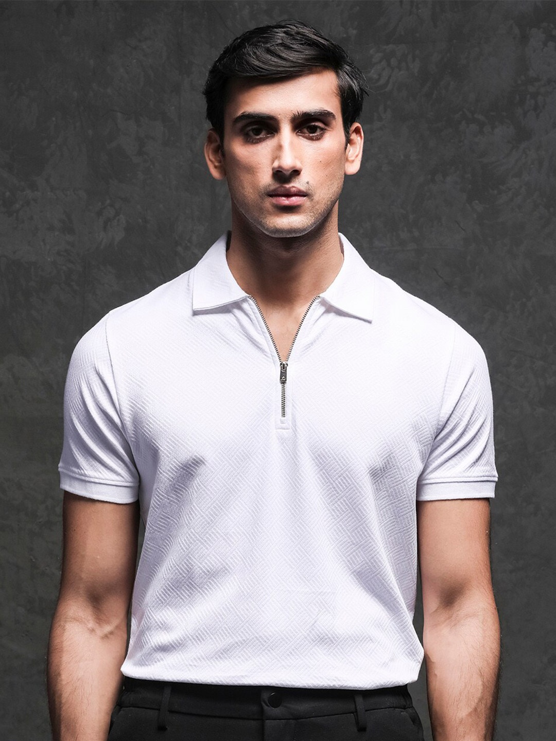 

RARE RABBIT Men Cabe Polo Collar Slim Fit Cotton T-Shirt, White