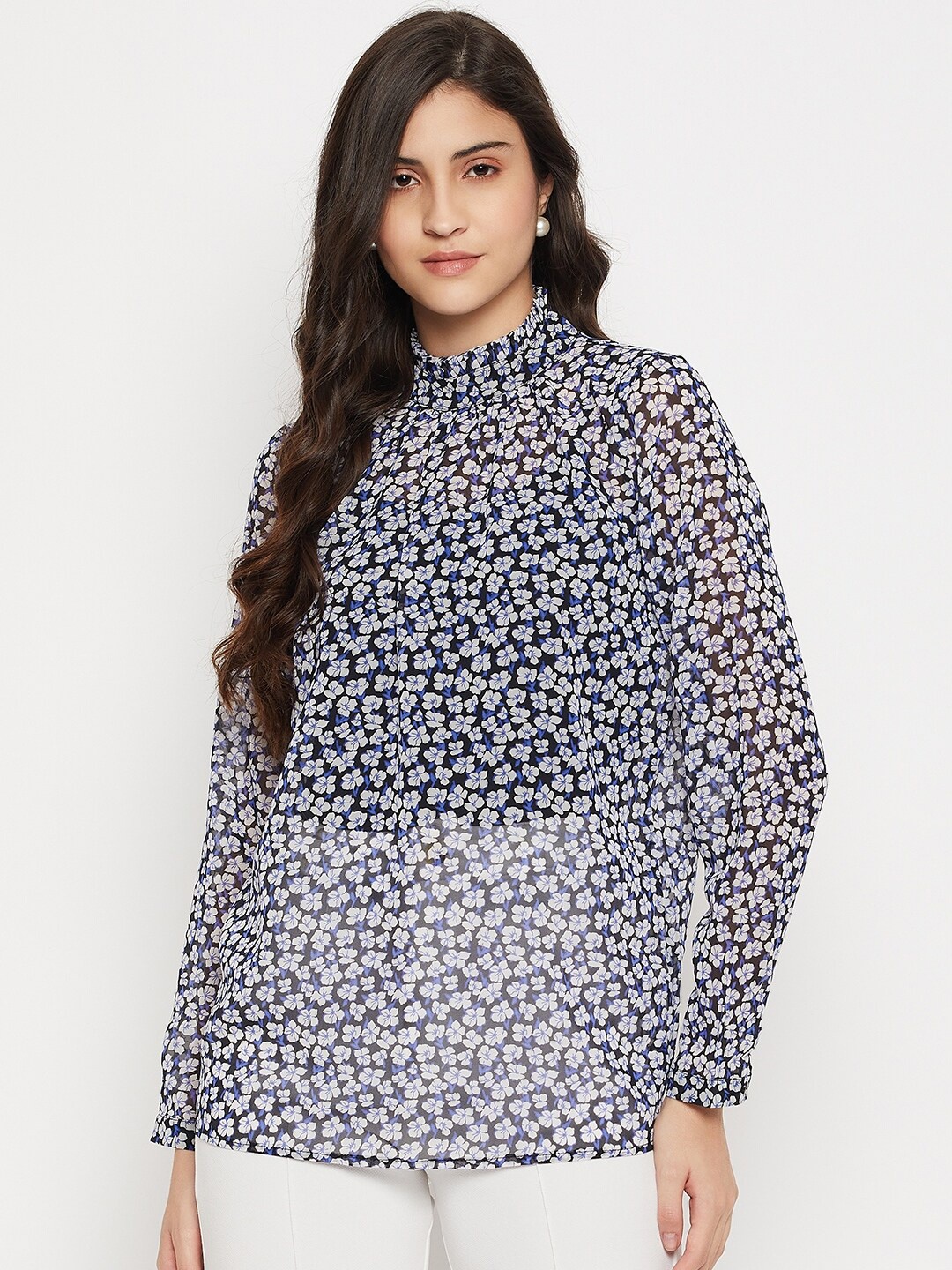 

STYLE BLUSH Floral Print Puff Sleeve Georgette Top, Black