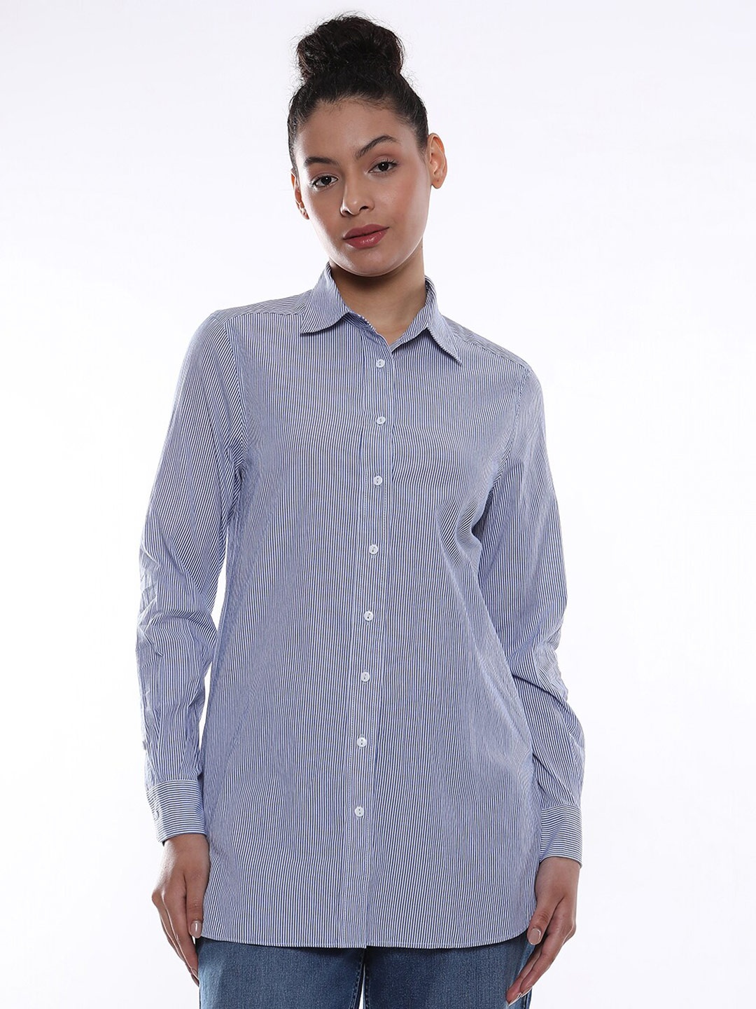 

Gazillion Contemporary Striped Spread Collar Pure Cotton Casual Shirt, Blue