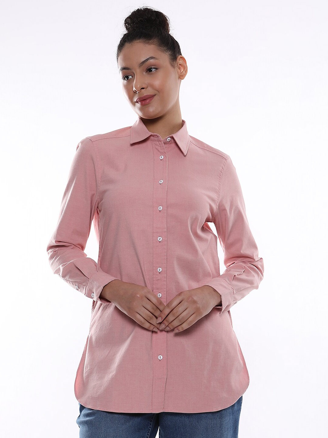 

Gazillion Contemporary Spread Collar Denim Cotton Casual Shirt, Pink