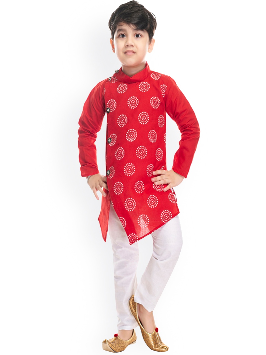 

BAESD Boys Ethnic Motifs Printed Regular Pure Cotton Kurta With Trousers, Red