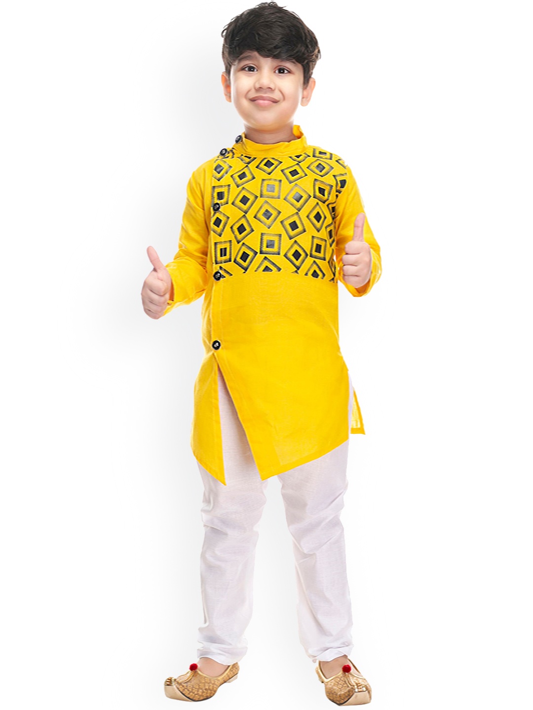 

BAESD Boys Printed Regular Pure Cotton Kurta With Pyjamas, Yellow