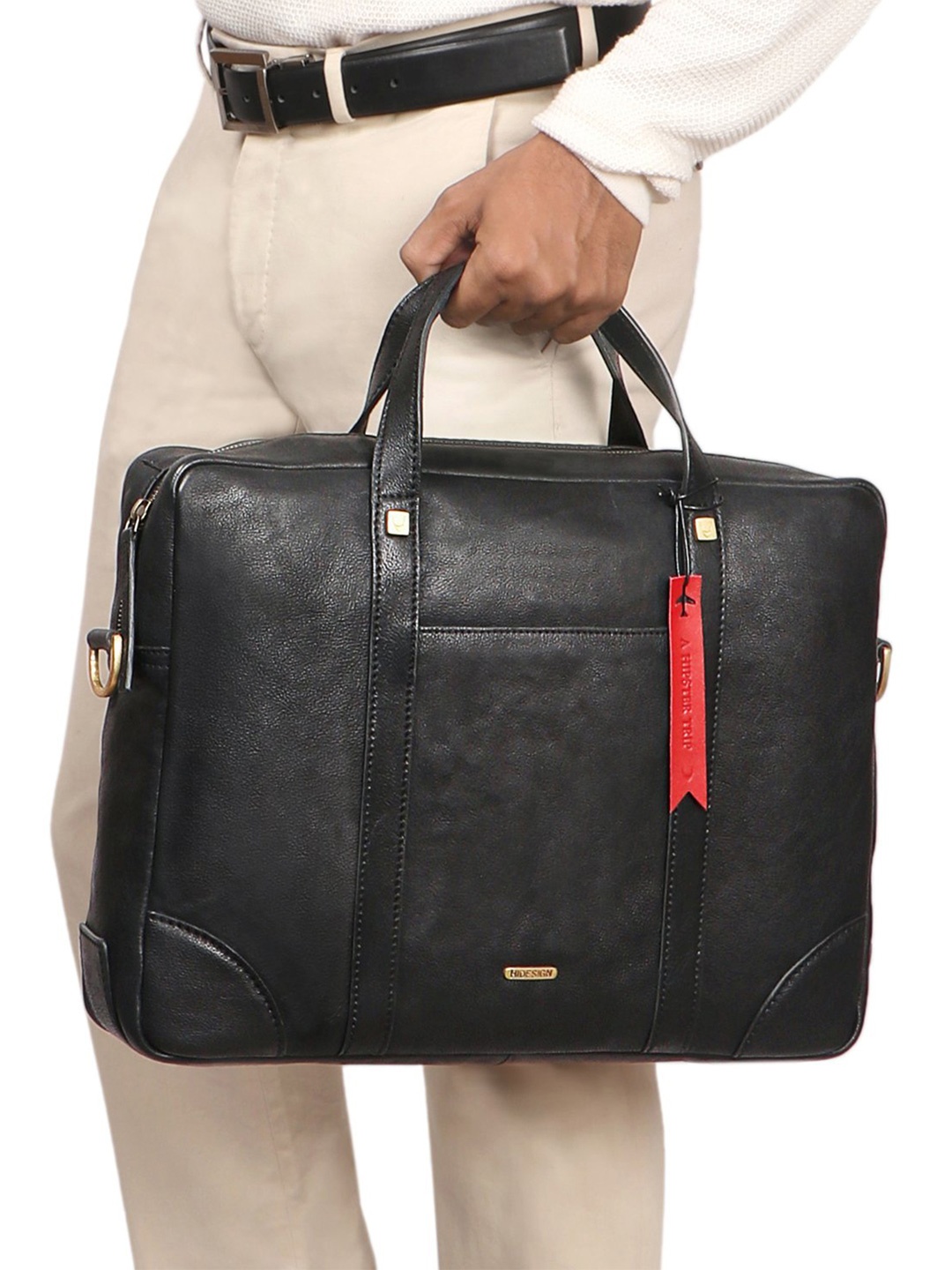 

Hidesign Women Leather Messenger Bag, Black