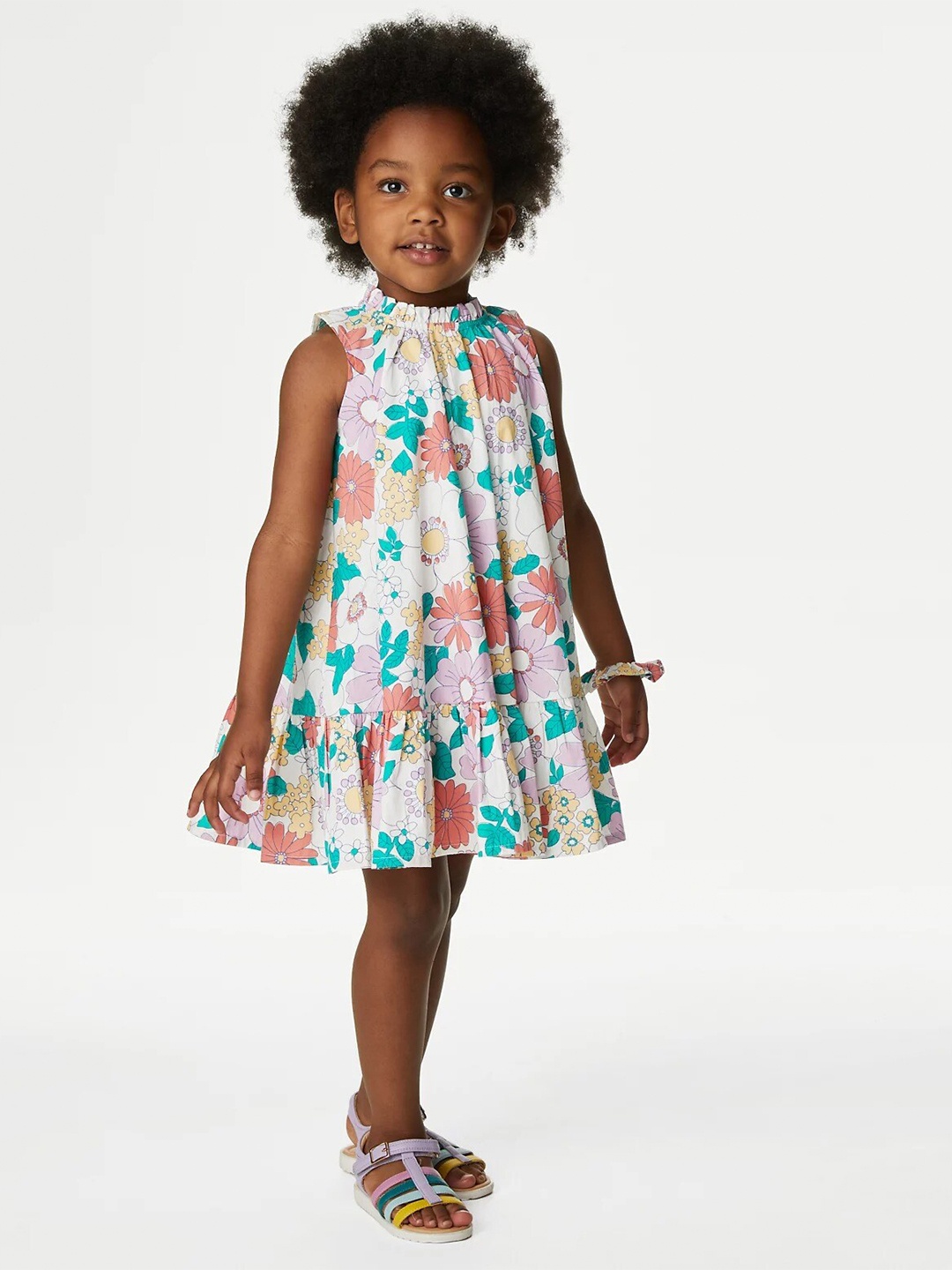 

Marks & Spencer Girls Floral Print Cotton A-Line Dress, White