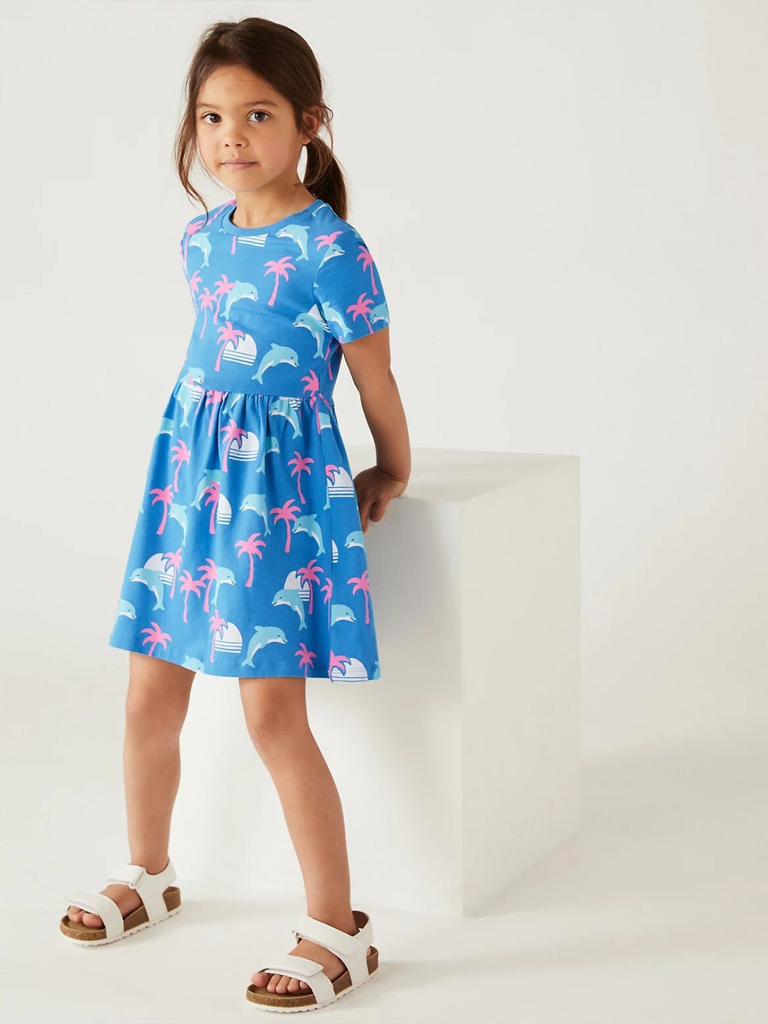 

Marks & Spencer Floral Print Fit & Flare Dress, Blue