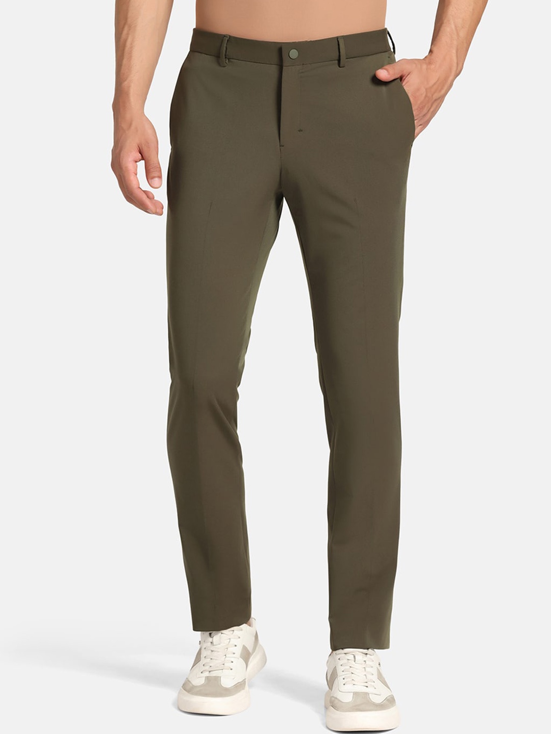 

Blackberrys TechPro Men Green Solid Formal Trouser, Olive