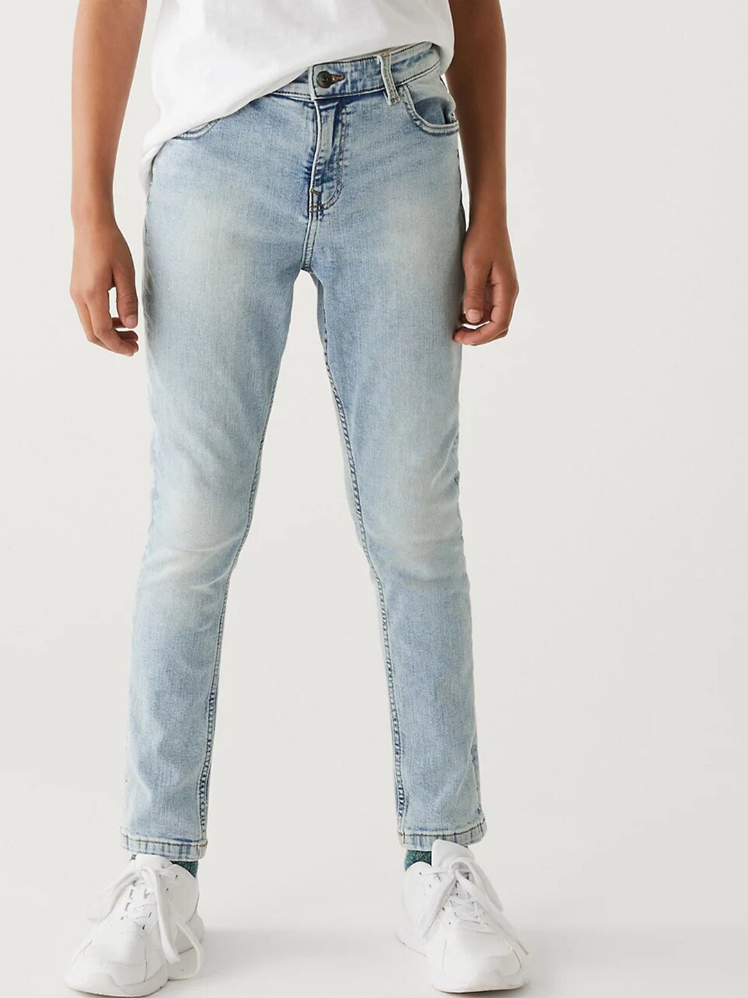 

Marks & Spencer Boys Skinny Fit Mildly Distressed Heavy Fade Jeans, Blue