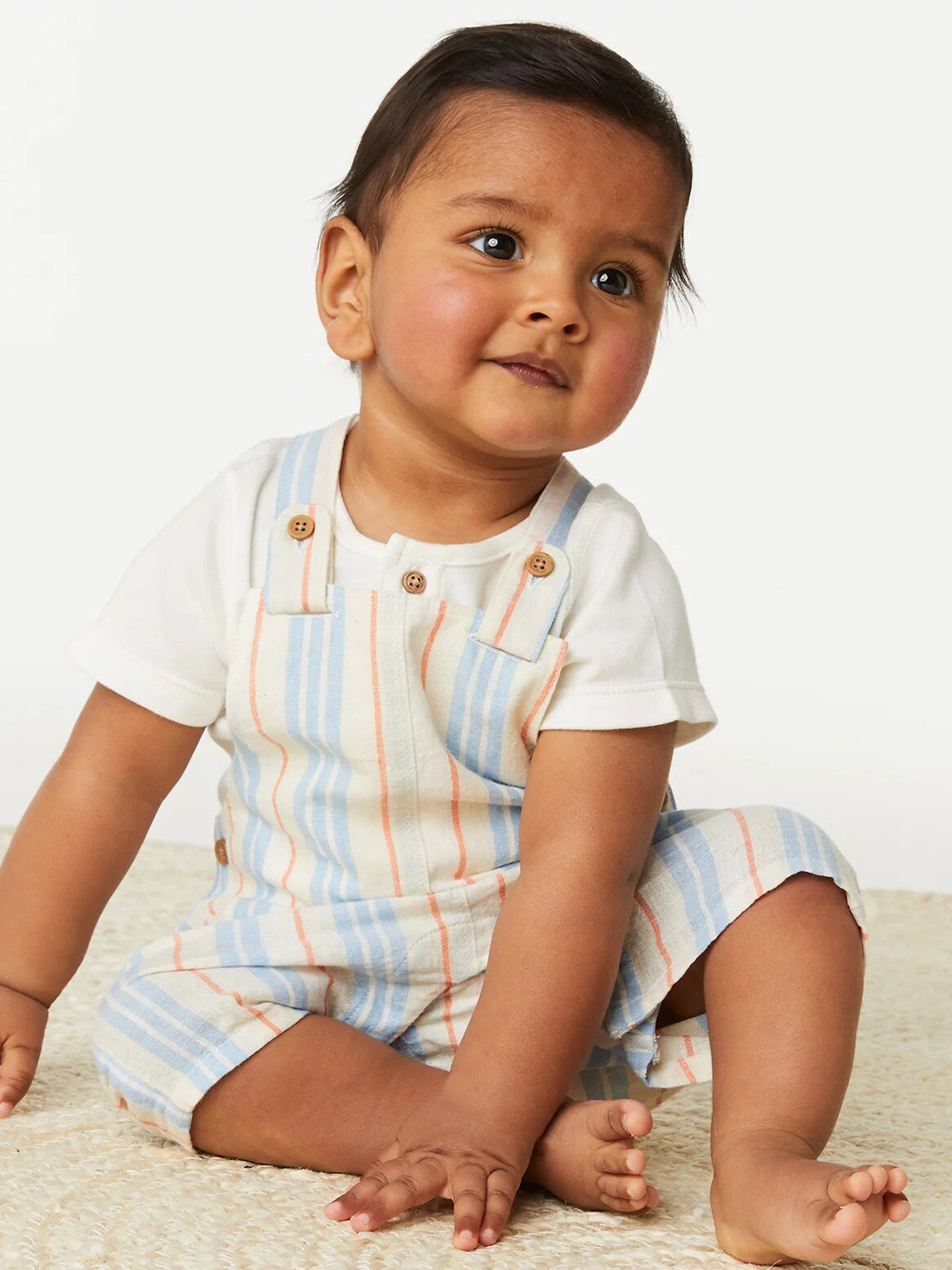 

Marks & Spencer Kids Printed Cotton Linen Dungaree With T-Shirt, White