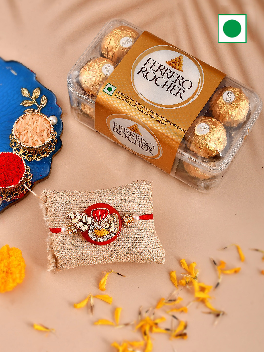 

Aapno Rajasthan Stone Studded Rakhi With Chocolate Gifts, Red