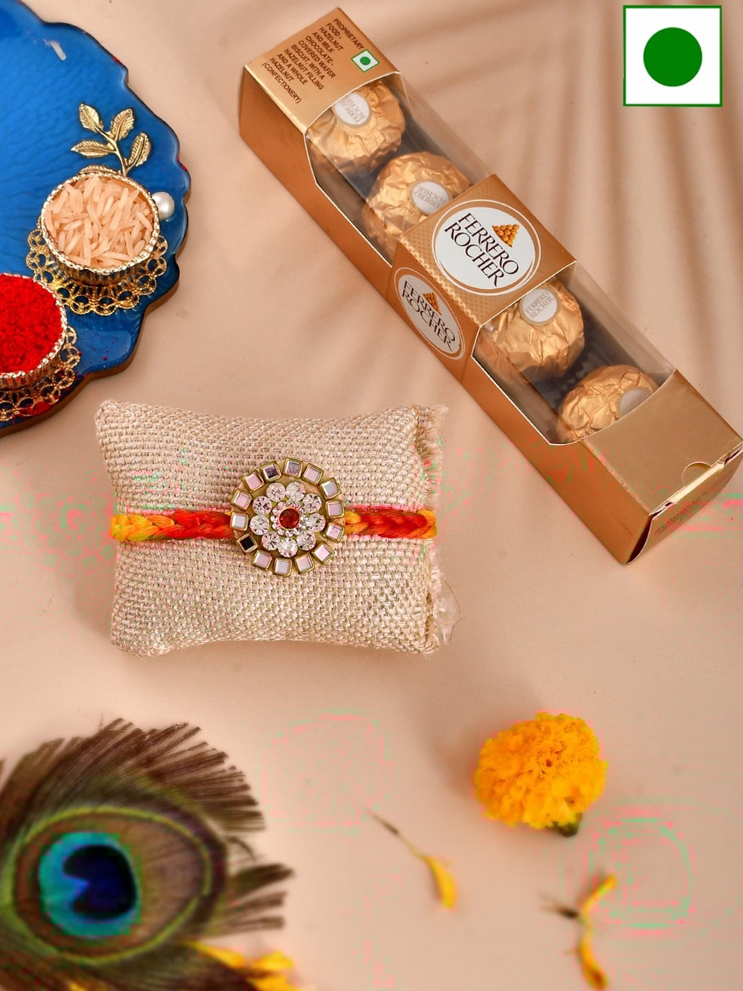 

Aapno Rajasthan Kundan Studded Rakhi With Chocolate Gifts, Gold