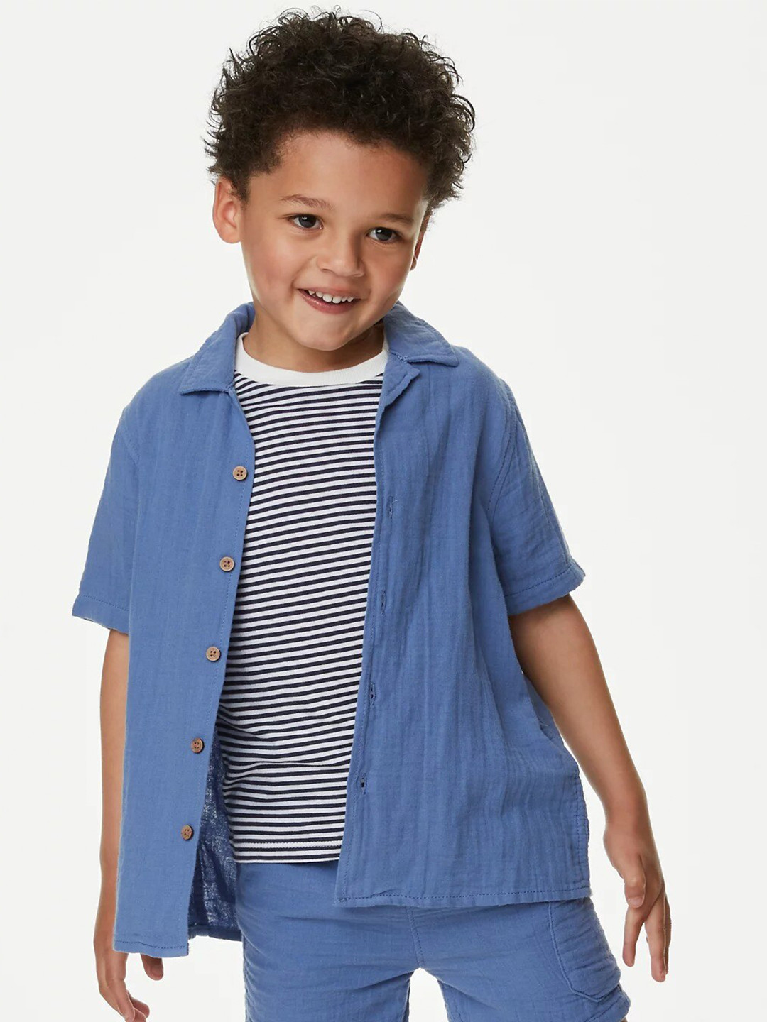 

Marks & Spencer Boys Horizontal Striped Casual Shirt, Blue