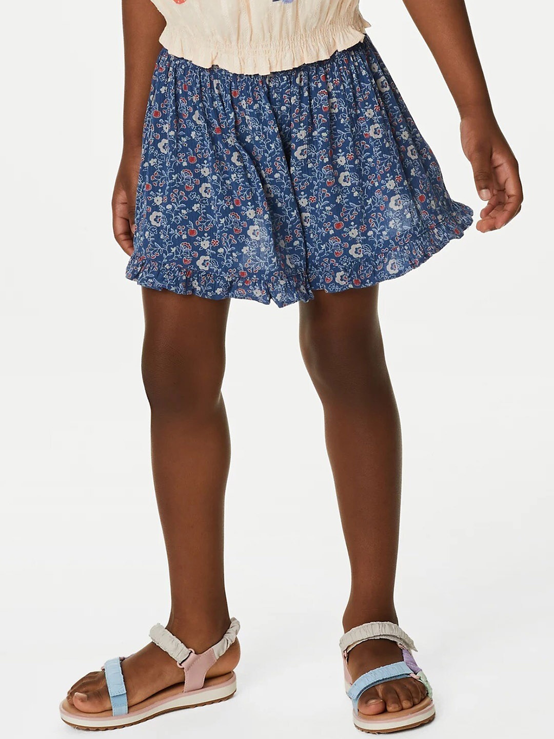 

Marks & Spencer Girls Floral Printed High-Rise Shorts, Blue