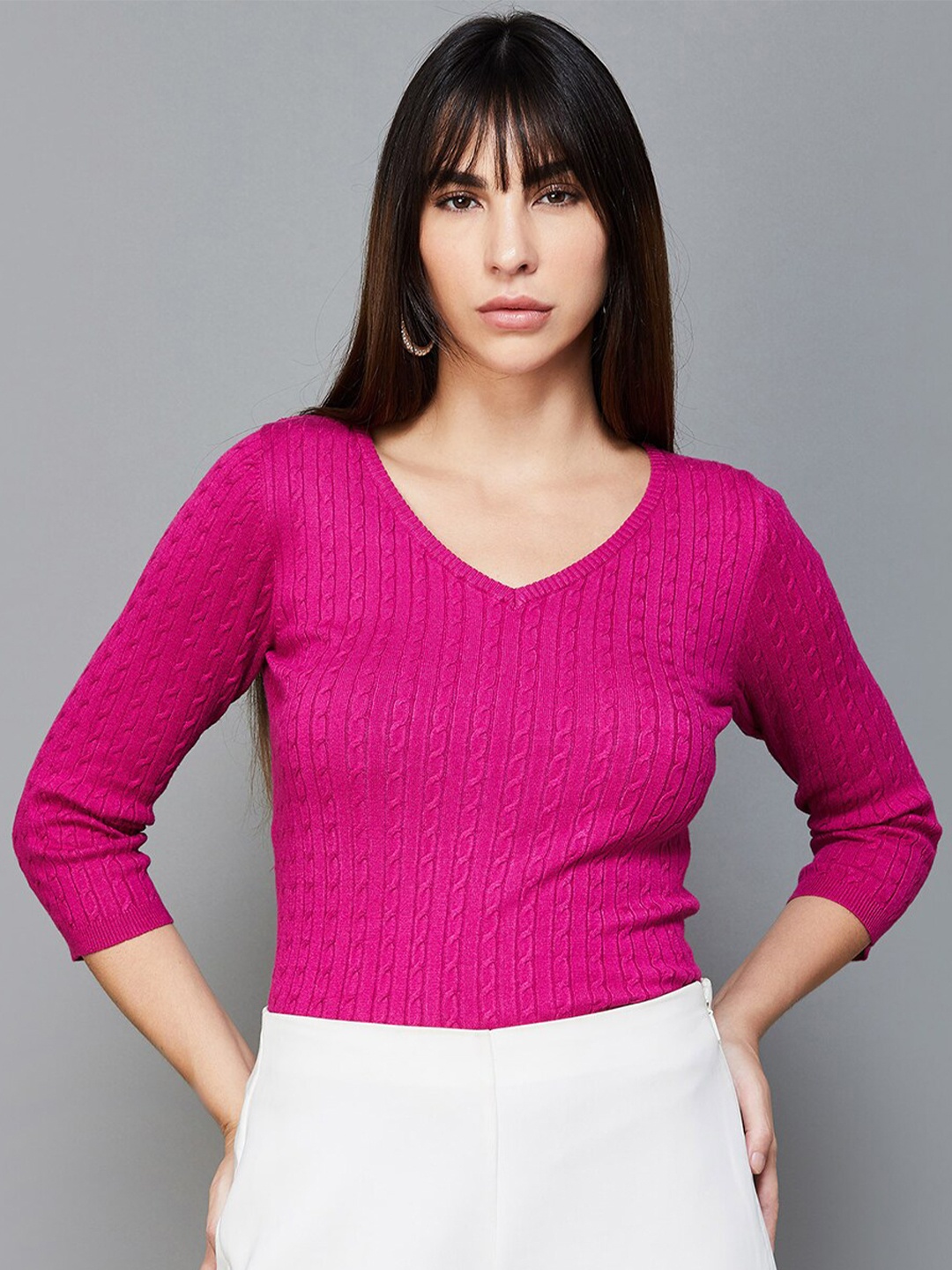 

CODE by Lifestyle Self Design V-Neck Fitted Top, Fuchsia