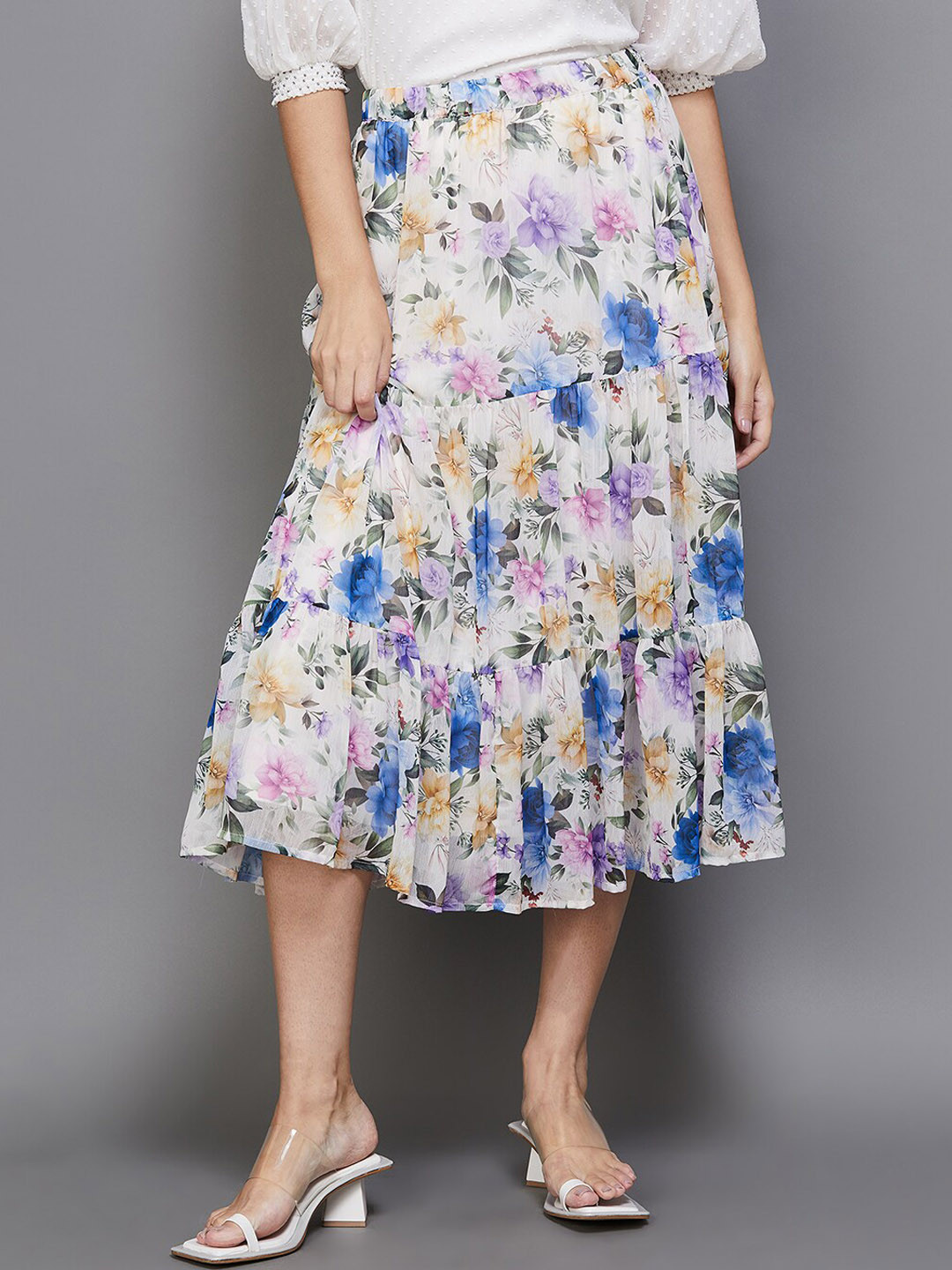 

CODE by Lifestyle Printed Flared Midi Skirt, Beige